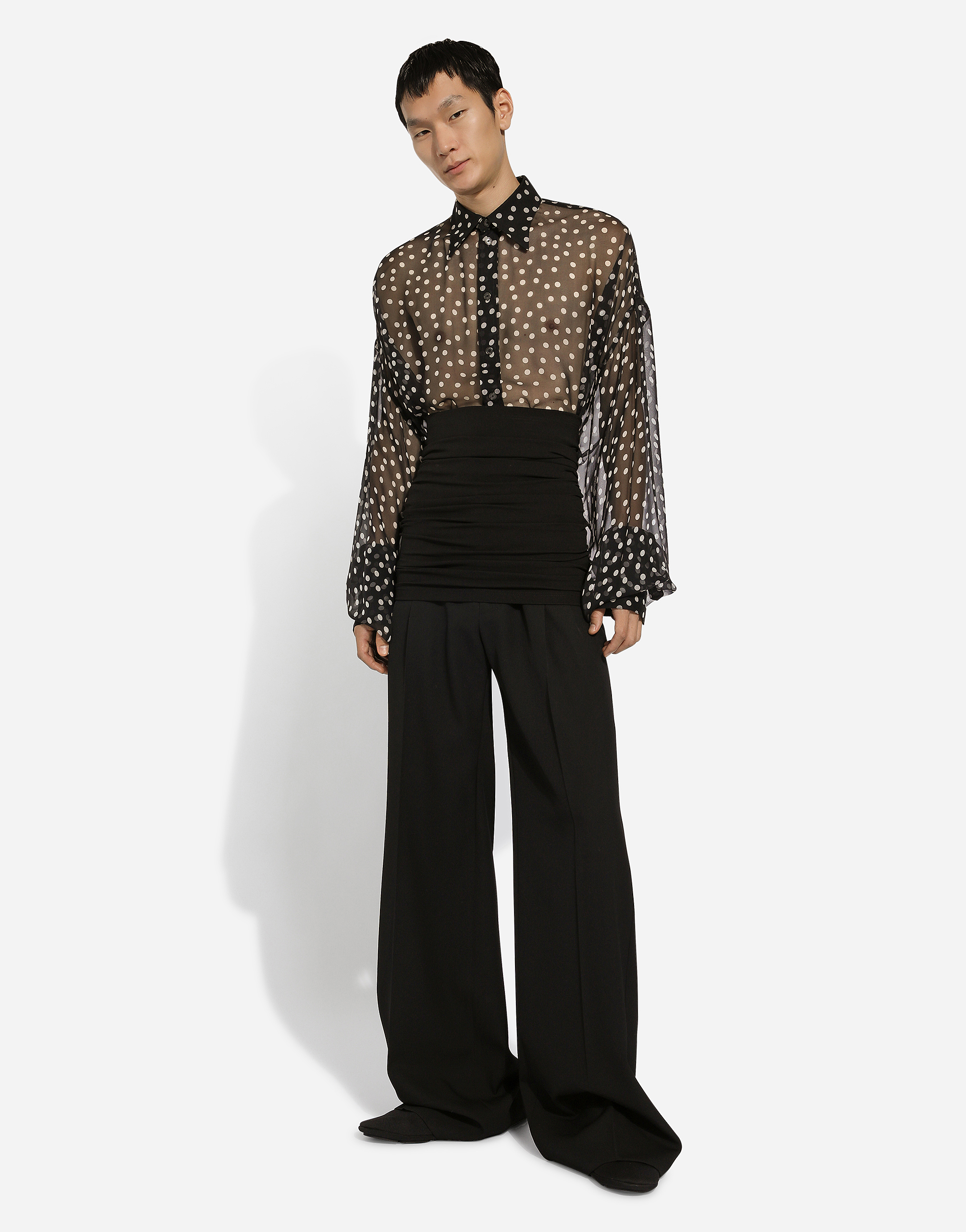 Shop Dolce & Gabbana Super-oversize Silk Chiffon Shirt With Polka-dot Print