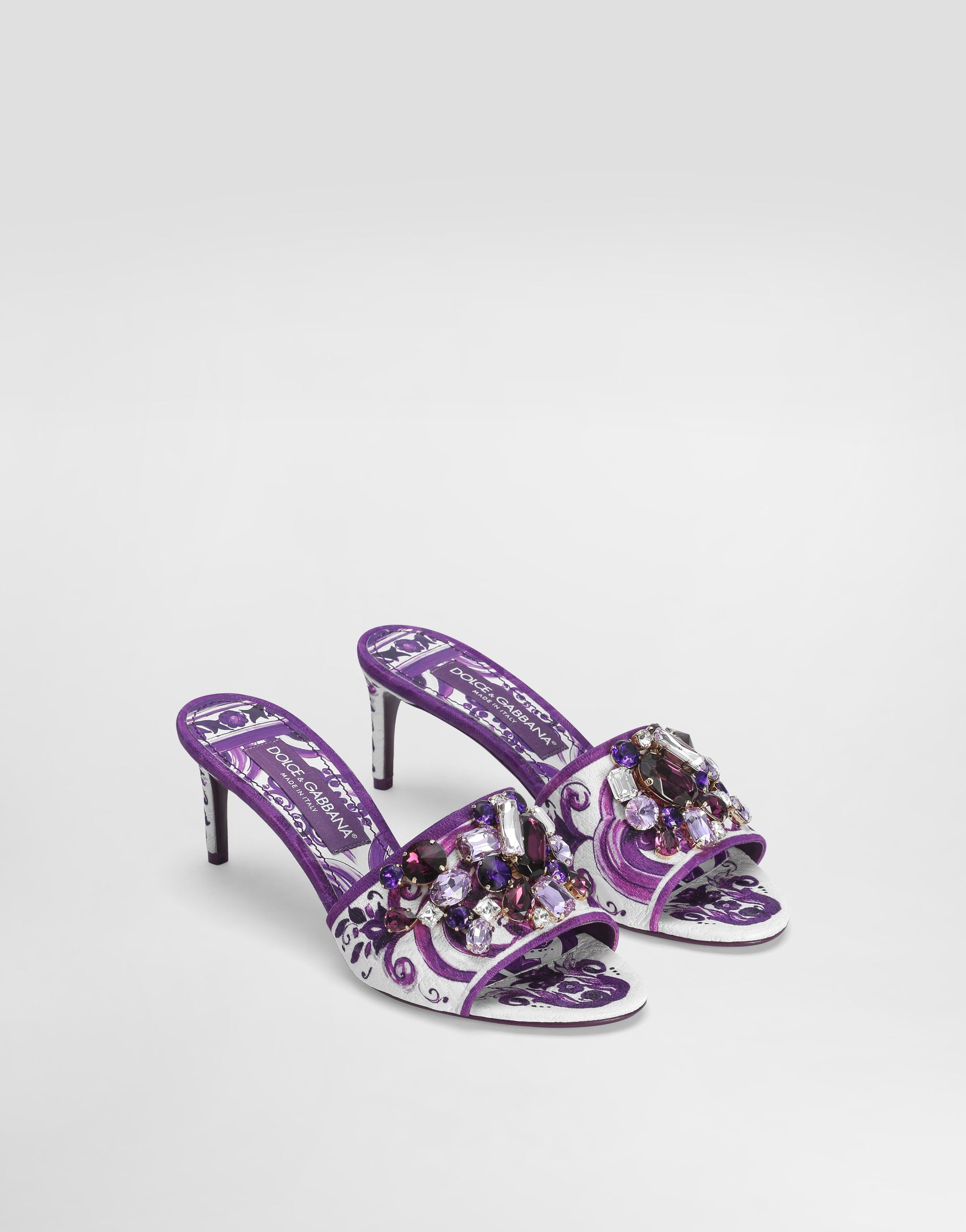 Dolce & Gabbana Brocade Mules With Jewel Embroidery In Purple