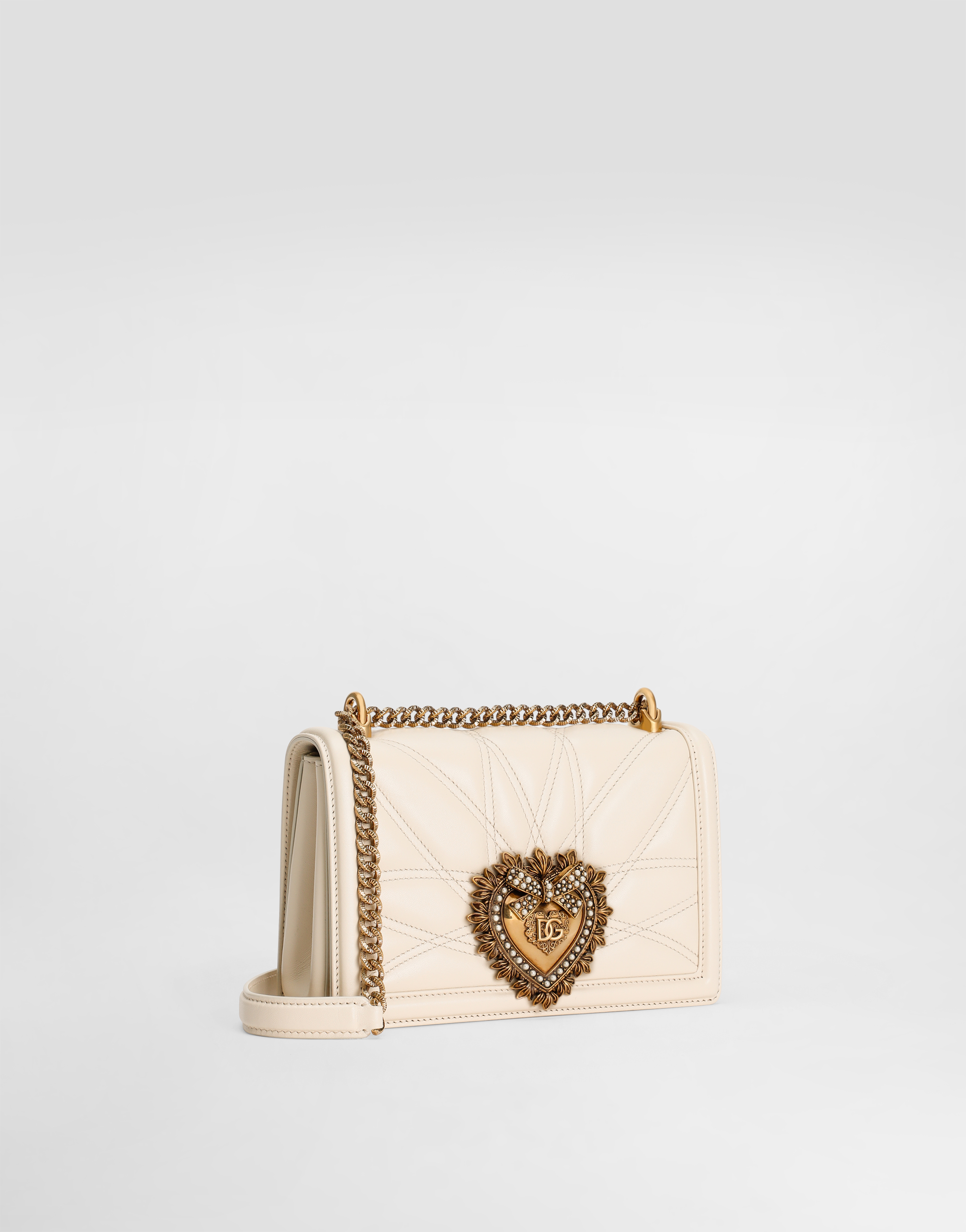  Dolce & Gabbana Schultertasche Devotion Mittelgroß - Frau Schulter- Und Umhängetaschen Sahne Leder Onesize 