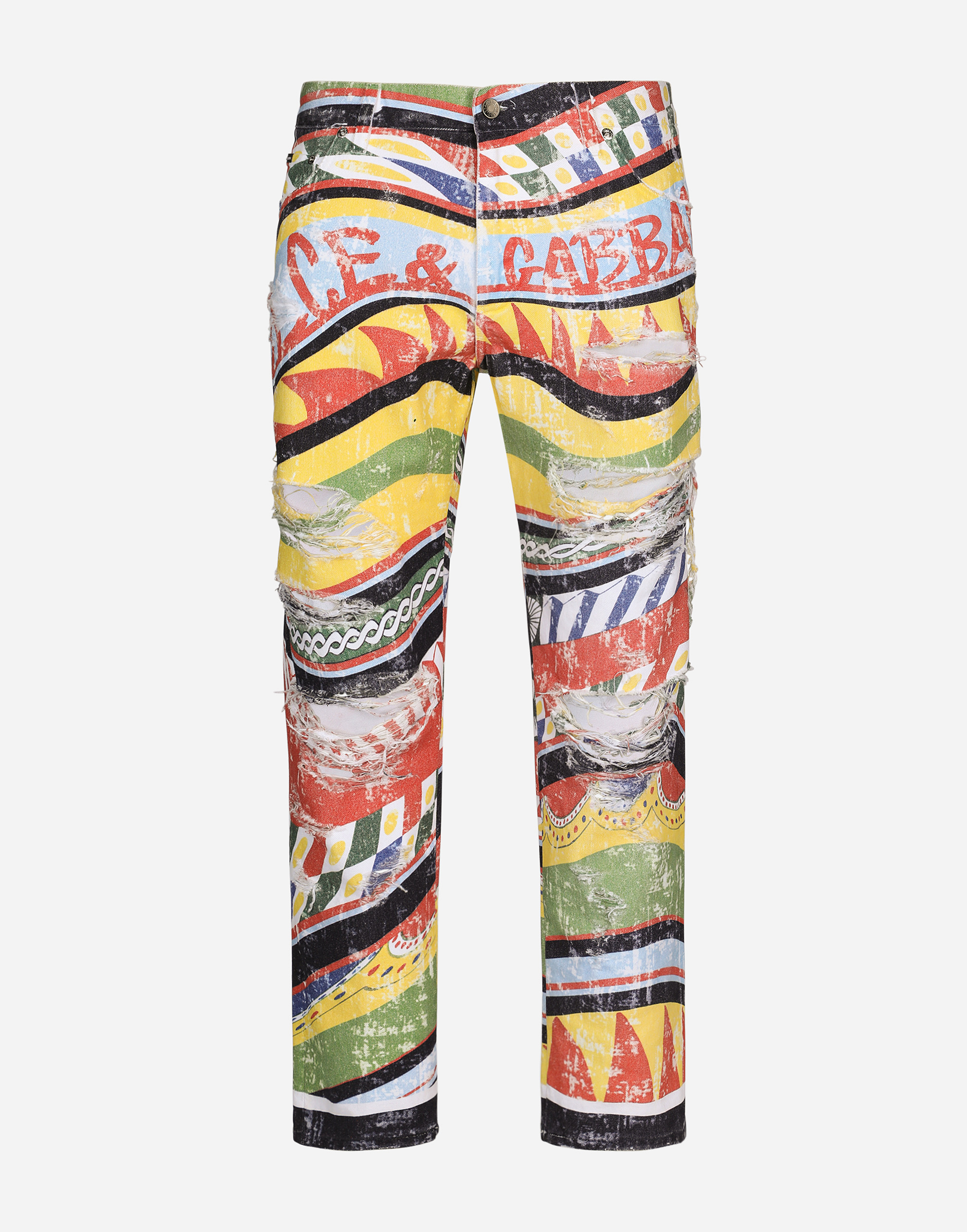 Dolce & Gabbana Loose Overdye Jeans With Carretto Print In Multicolor