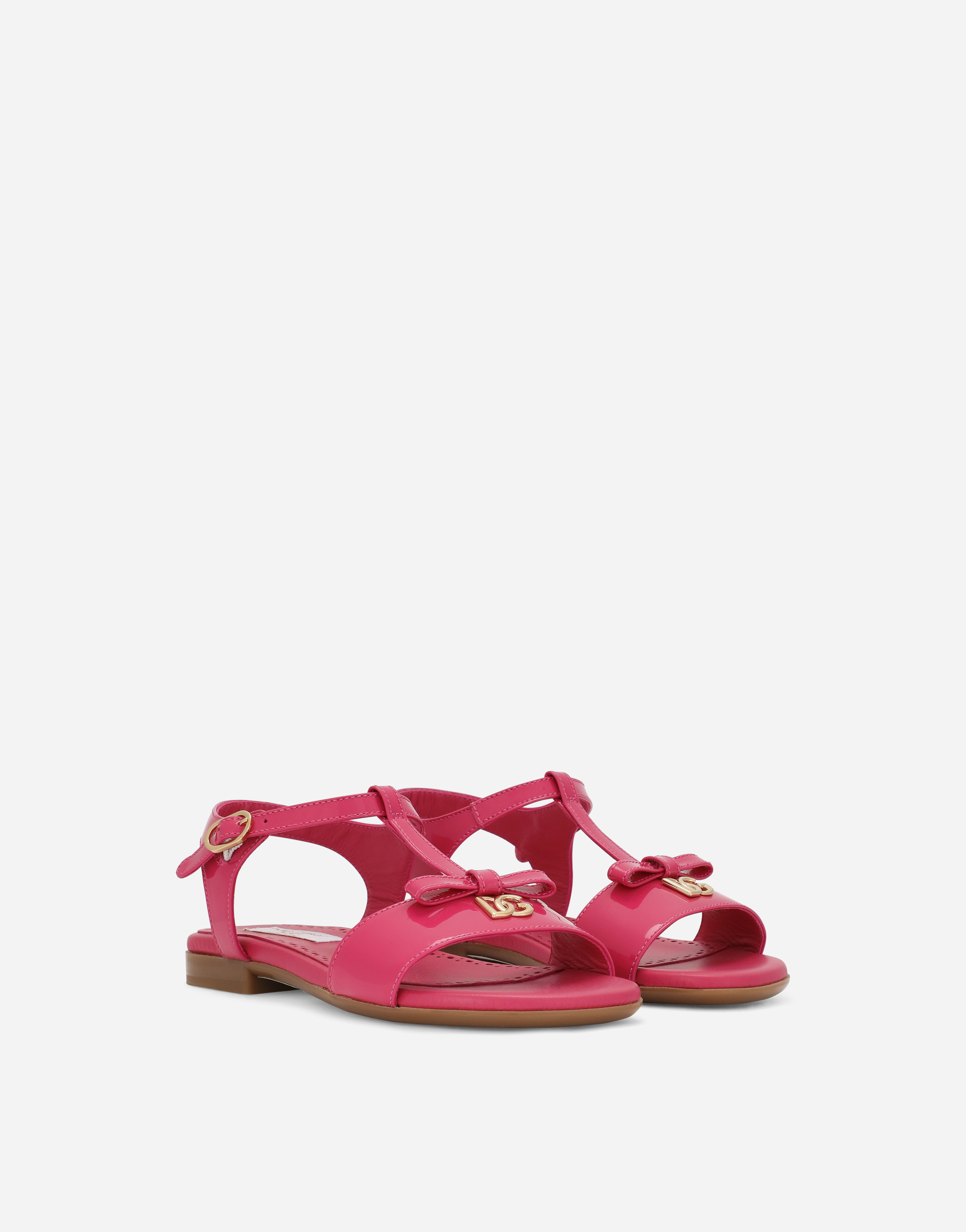 Dolce & Gabbana Patent Leather Sandals With Metal Dg Logo In Pink