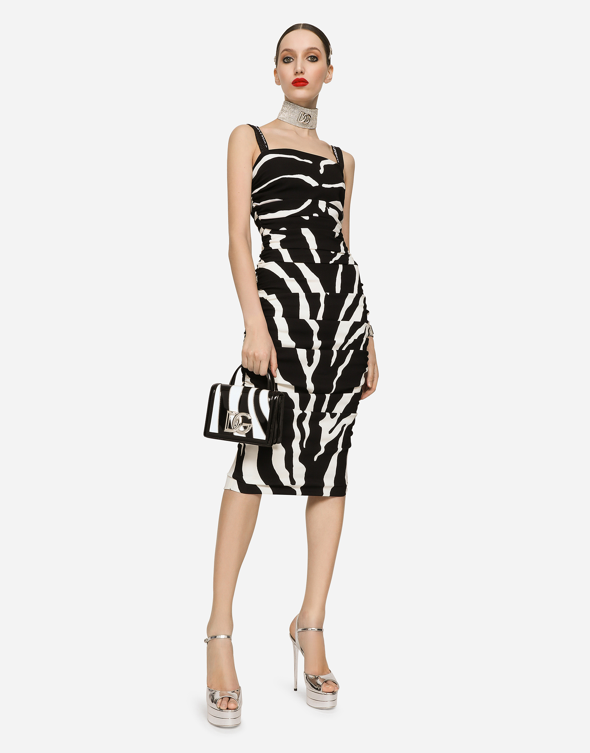 DOLCE & GABBANA ZEBRA-PRINT CADY CALF-LENGTH DRESS WITH DRAPING