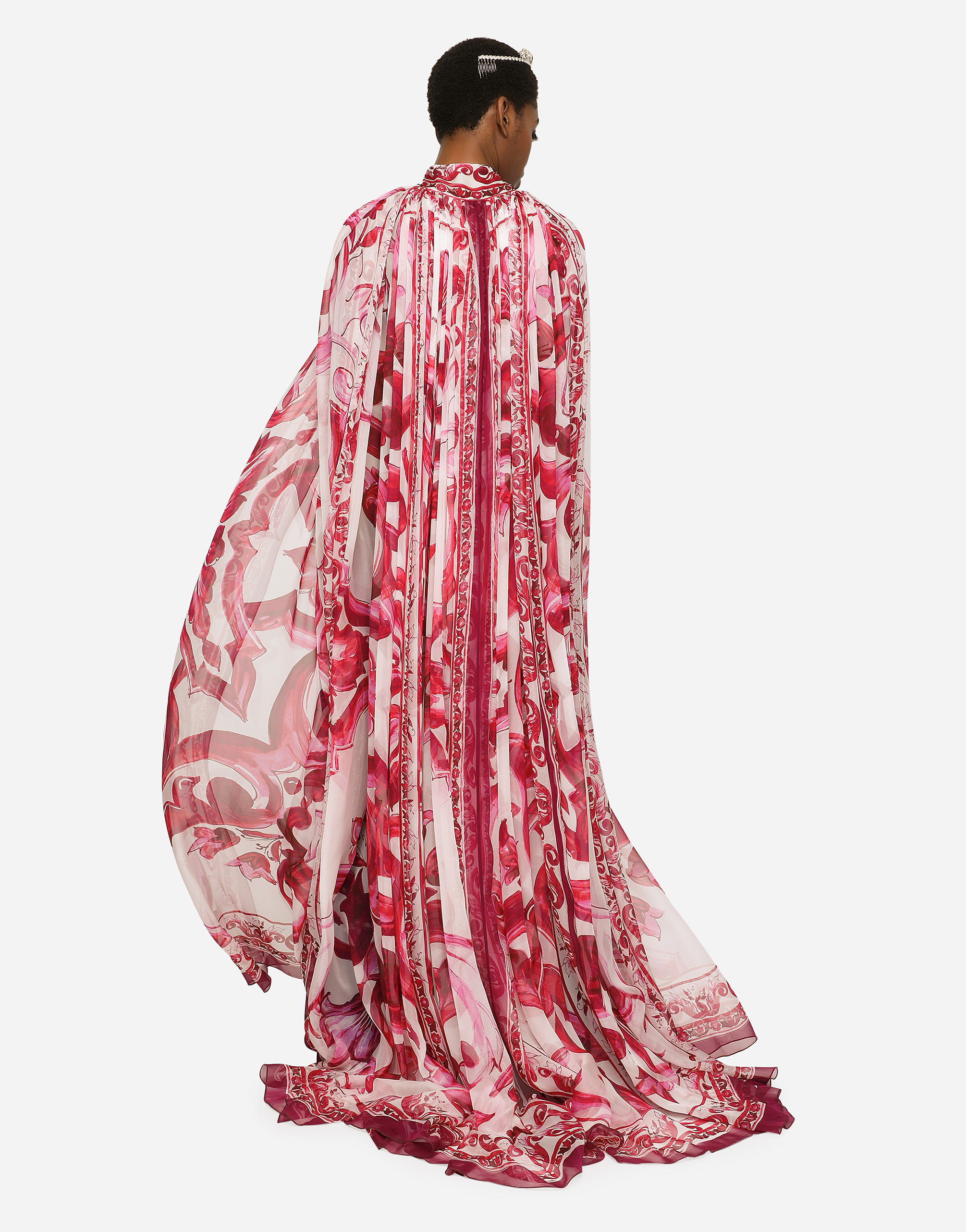 DOLCE & GABBANA MAJOLICA-PRINT CHIFFON CAPE