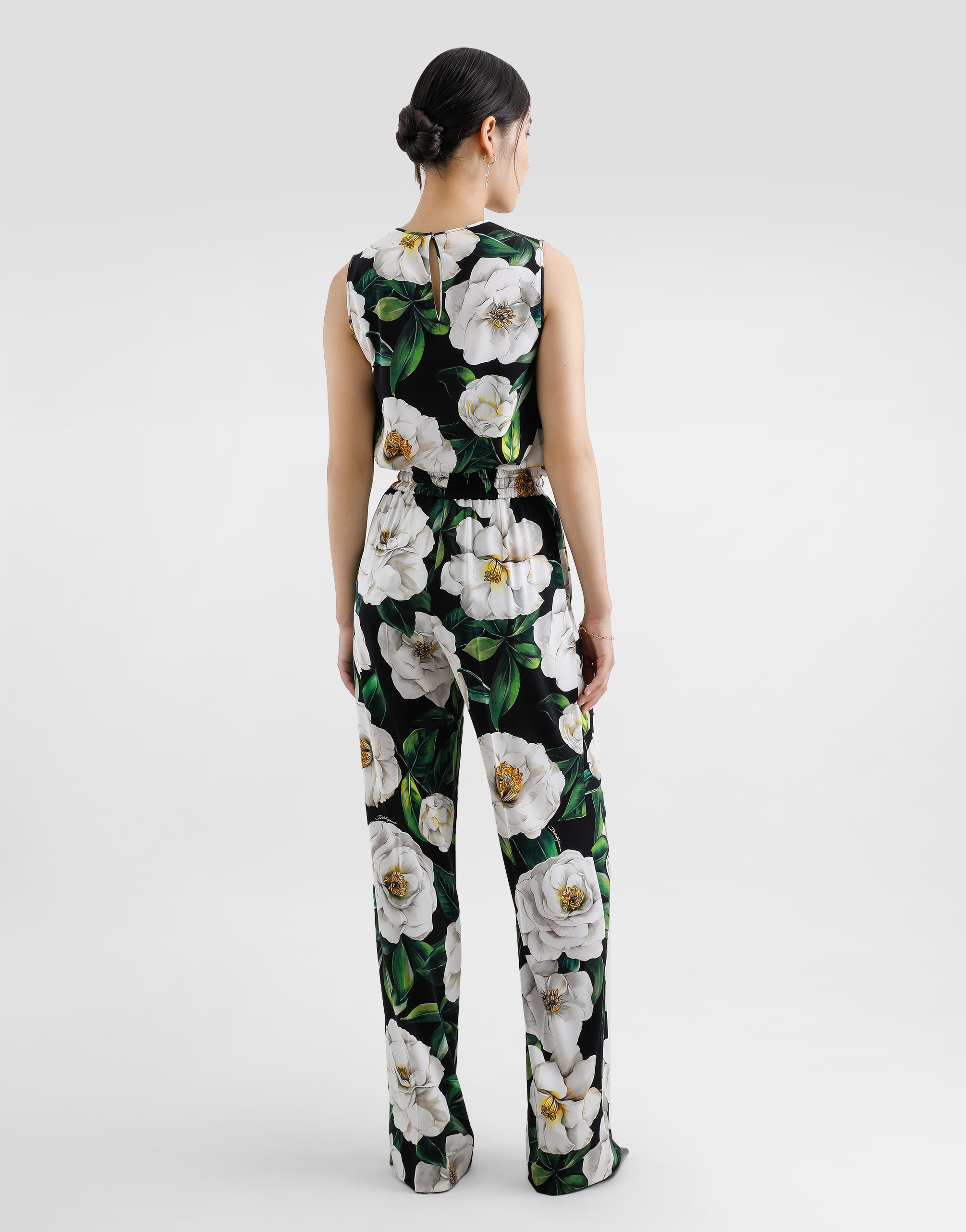 Dolce & Gabbana Gardenia Print Stretch Silk Charmeuse Sleeveless Top In Print