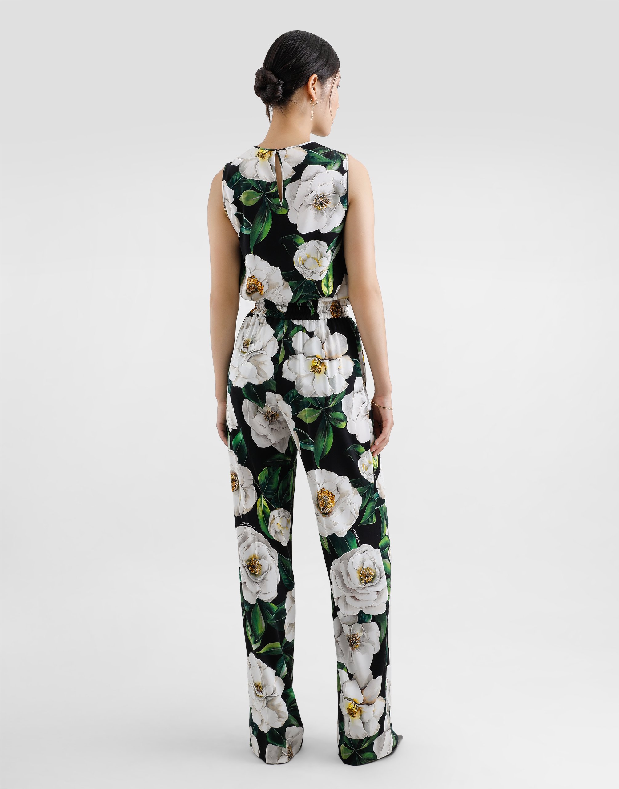 Dolce & Gabbana Gardenia Print Stretch Silk Charmeuse Sleeveless Top In Print