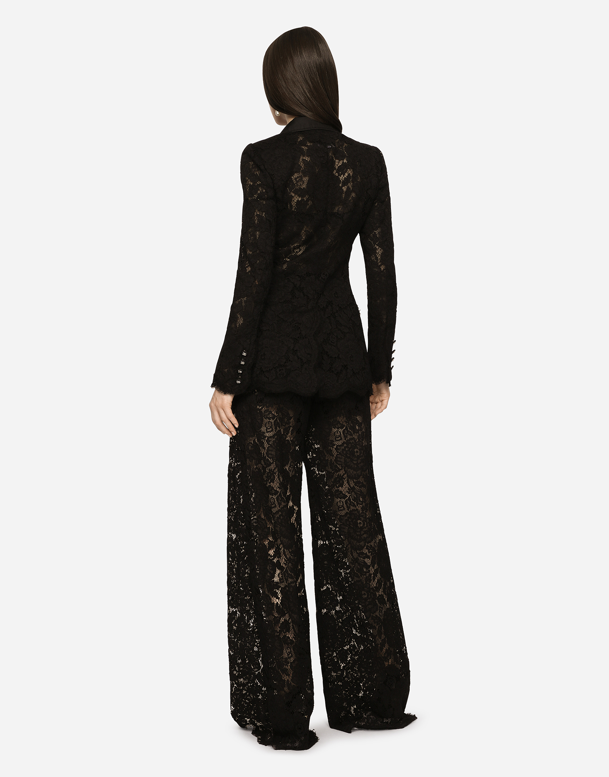 Shop Dolce & Gabbana Flared Branded Stretch Lace Pants In Black
