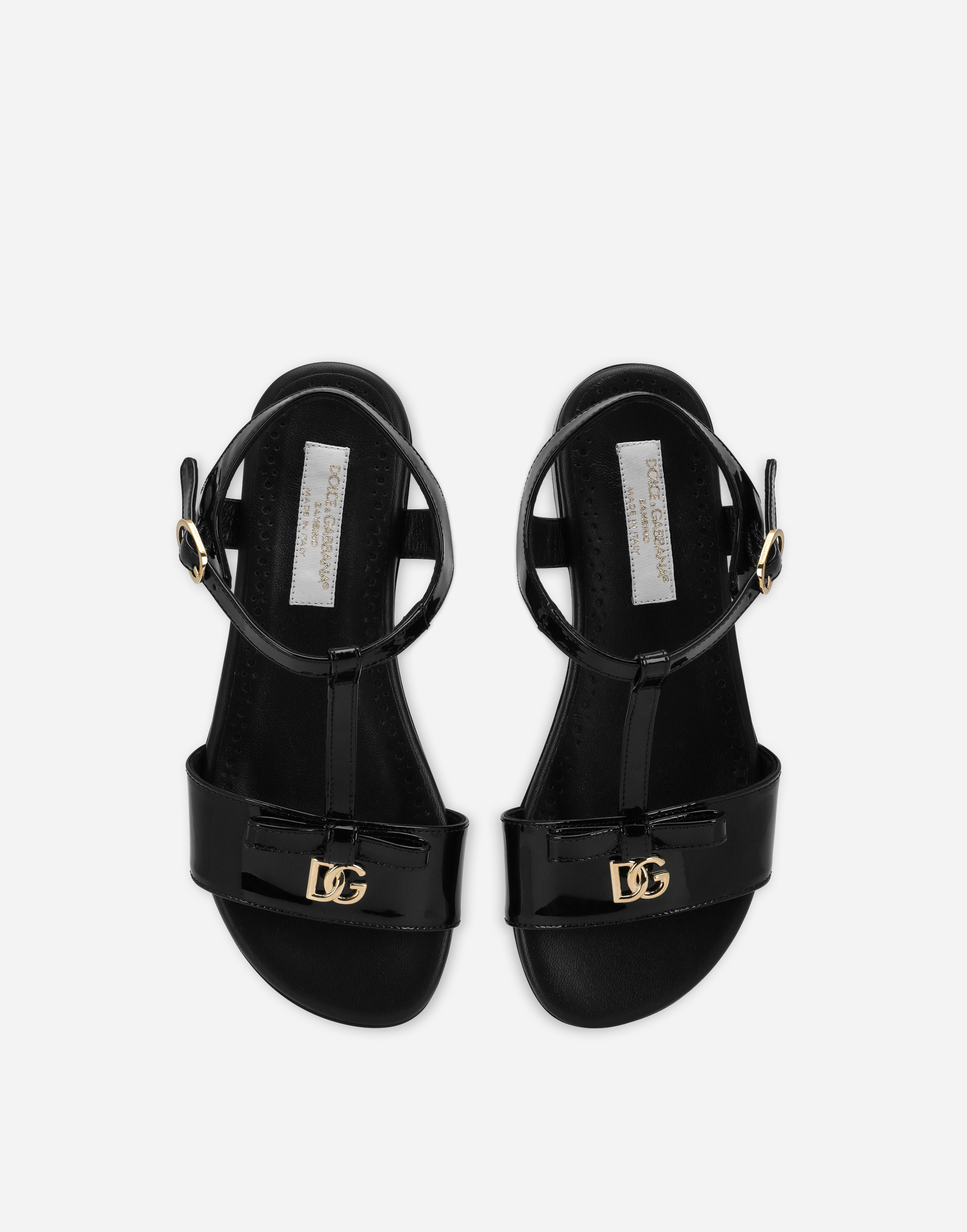 Dolce & Gabbana Patent Leather Sandals With Metal Dg Logo In Black