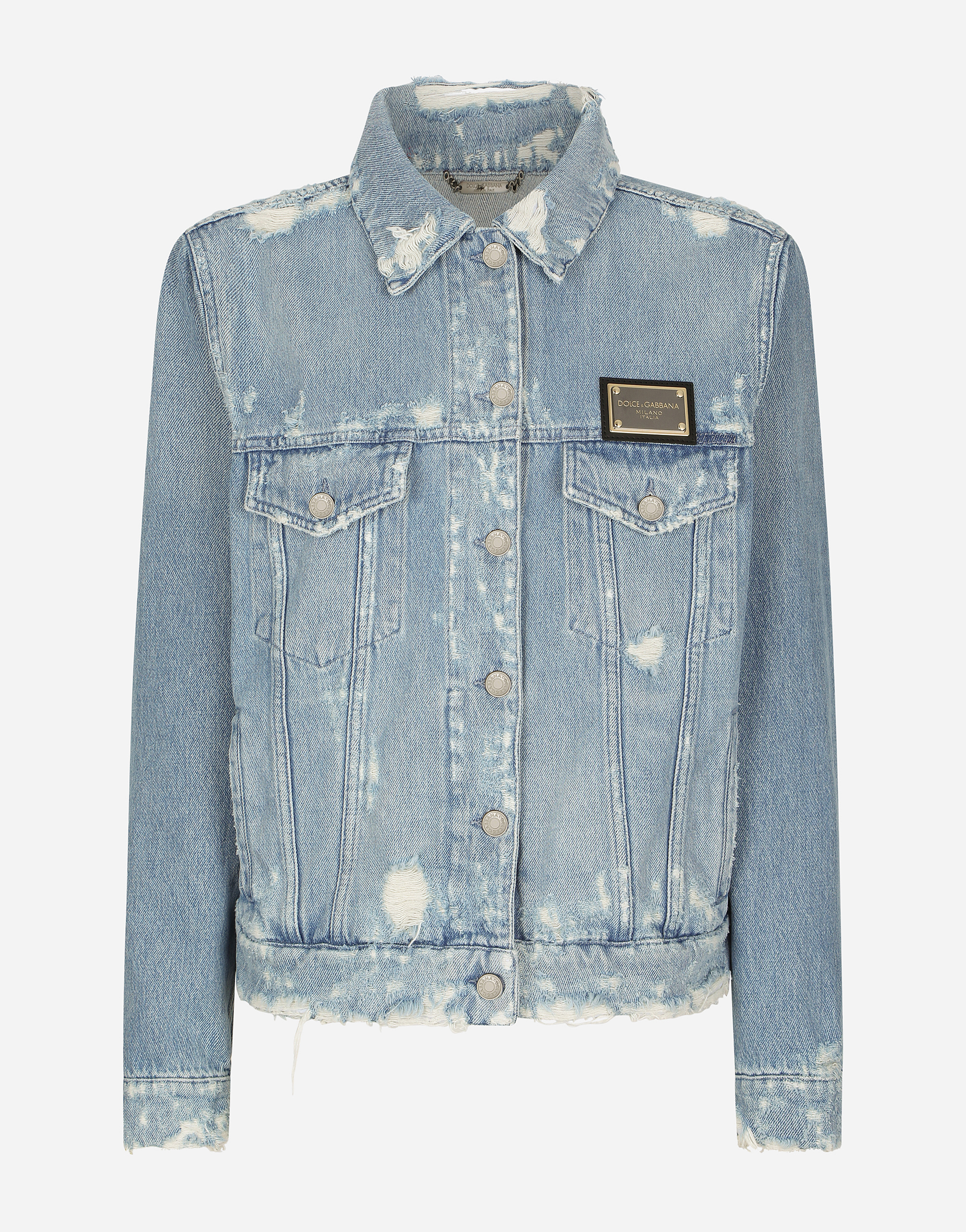 Dolce & Gabbana Denim Jacket With Branded Plate - Woman Denim And Jeans Multi-colored Cotton