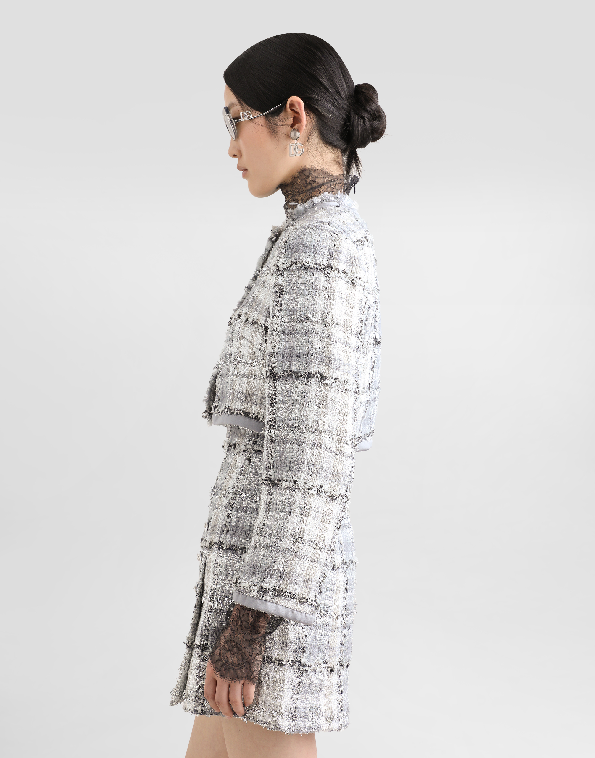 Dolce & Gabbana Gray Short Check Lurex Raschel Tweed Jacket In Multicolor