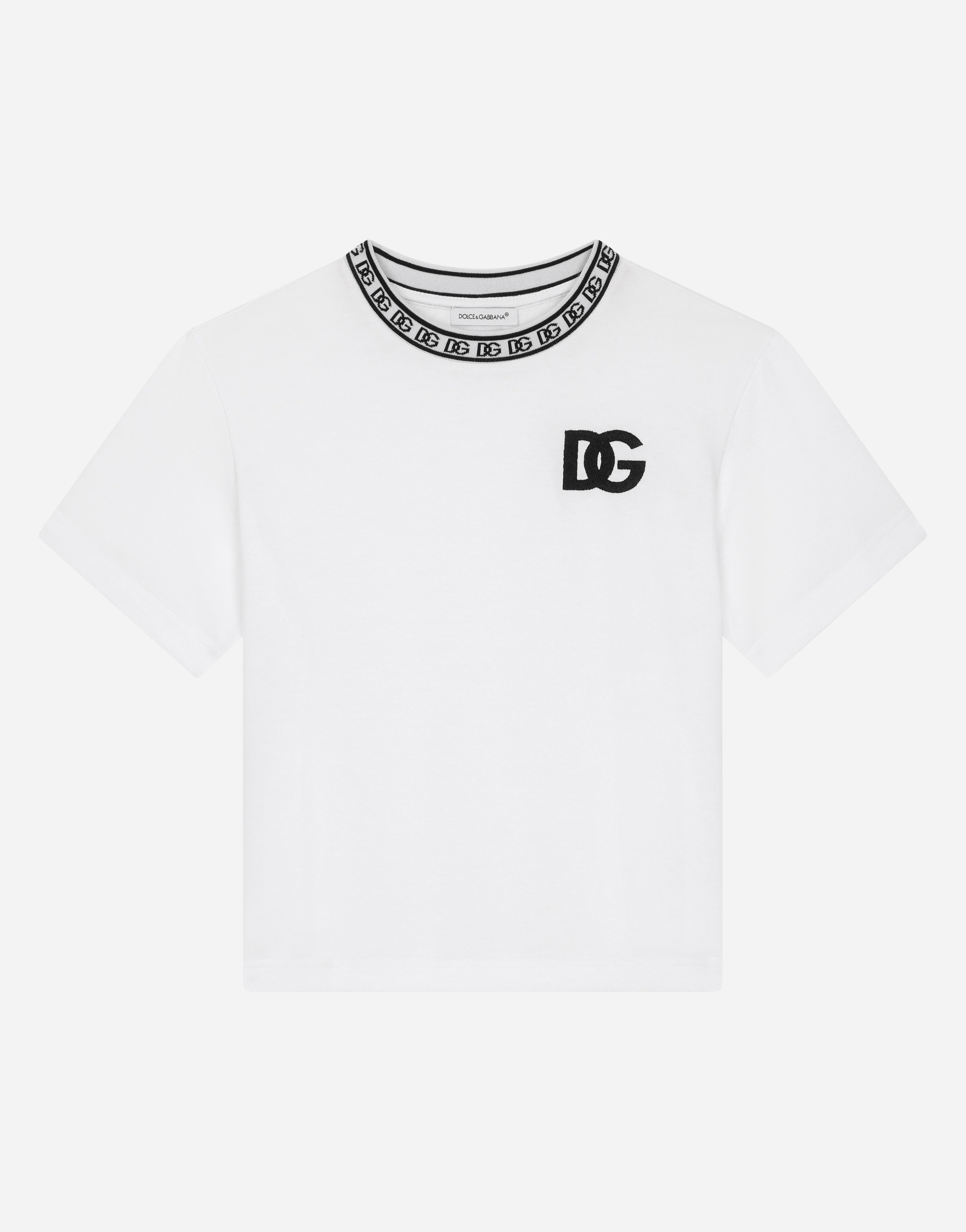 ◆DOLCE & GABBANA◆JERSEY T-SHIRT WITH DG LOGO EMBROIDERY Jersey T-shirt with DG logo embroidery in White for Women