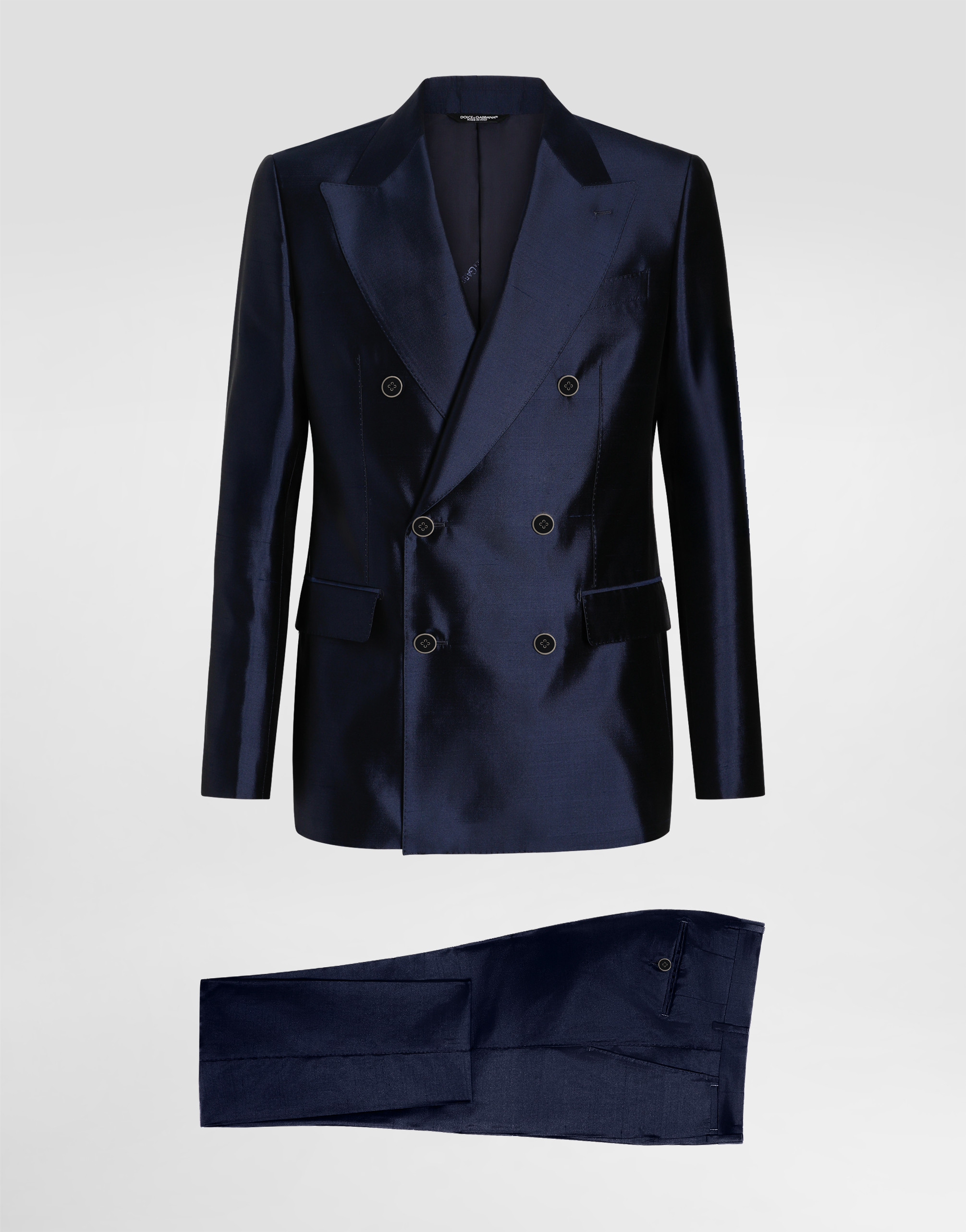 Dolce & Gabbana Shantung And Mikado Silk Double-breasted Suit In Blue