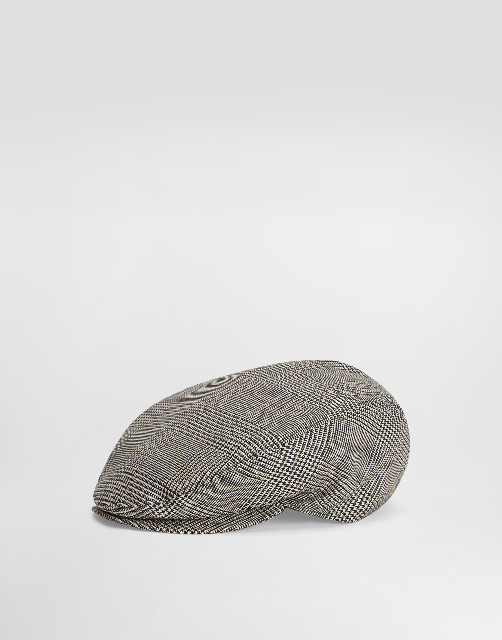 Dolce & Gabbana Virgin Wool Glen Plaid Flat Cap In Black