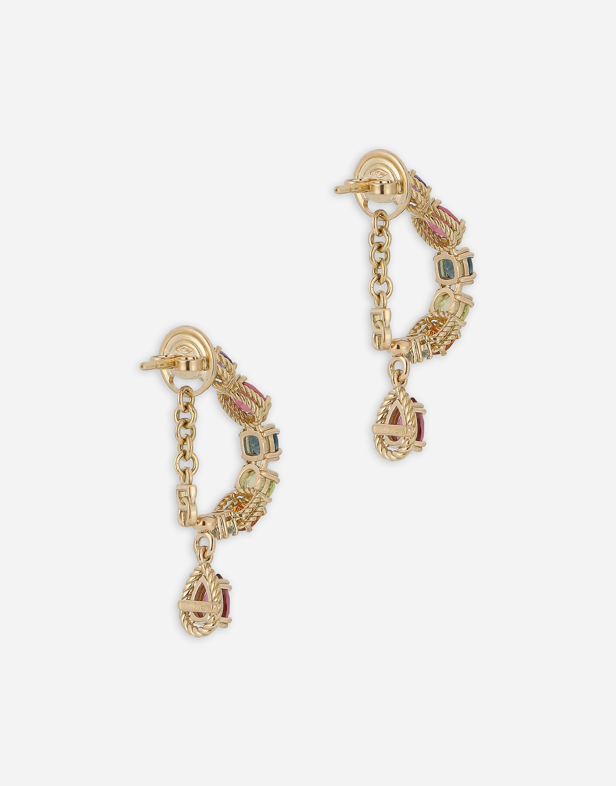 DOLCE & GABBANA 18 KT YELLOW GOLD PIERCED EARRINGS  WITH MULTICOLOR FINE GEMSTONES