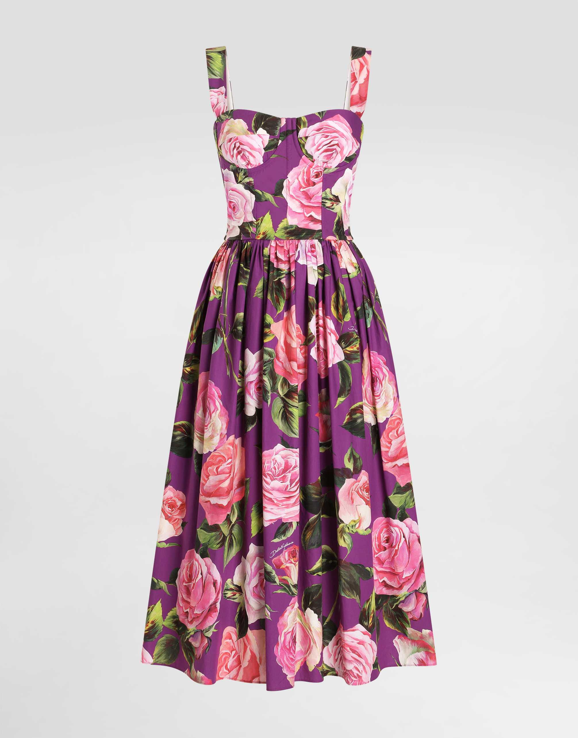 Dolce & Gabbana Short Cotton Dress With Floral Print And Tie Details - Woman Dresses Print 50