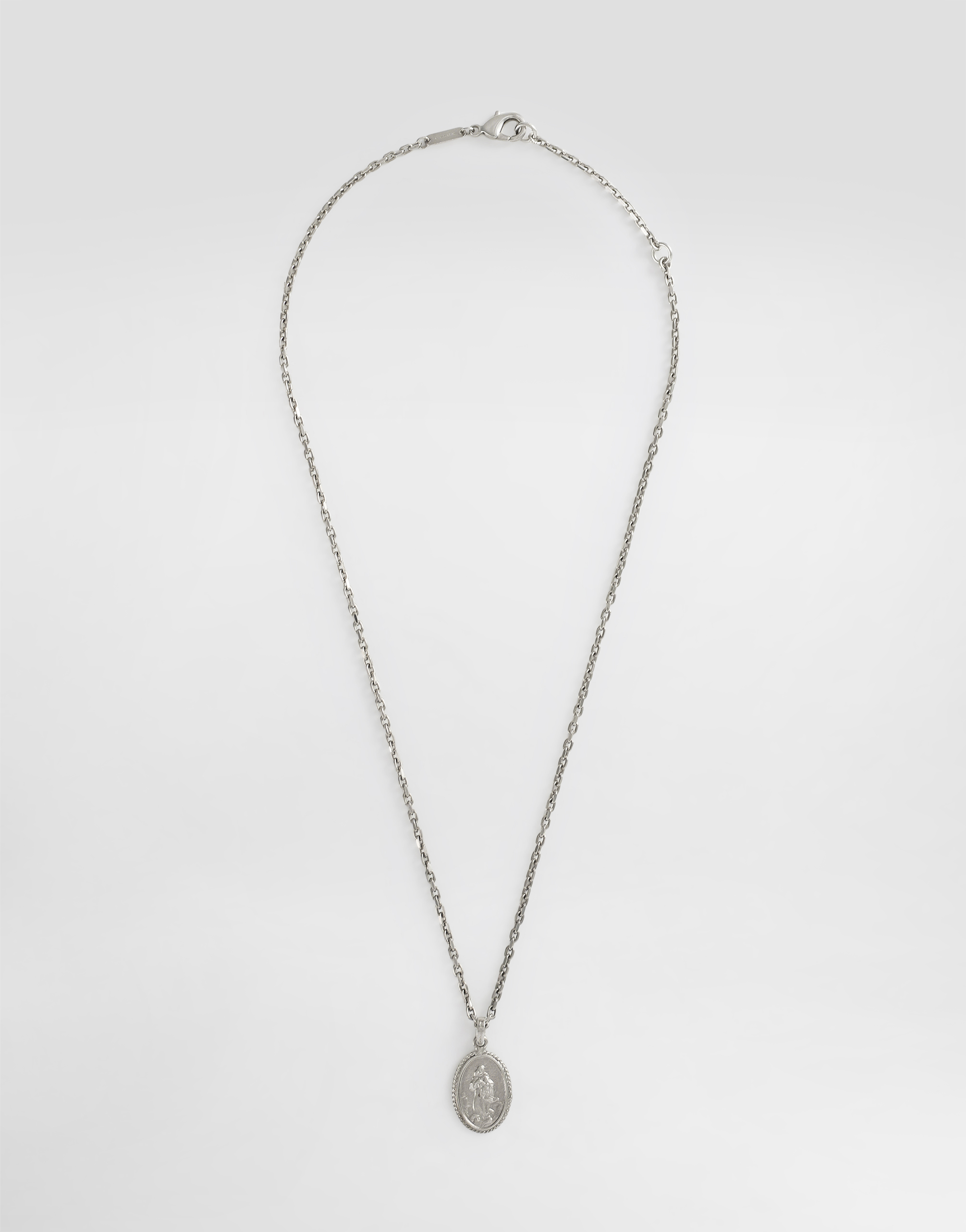 Dolce & Gabbana Metal Necklace With Engraved Medallion In Silver