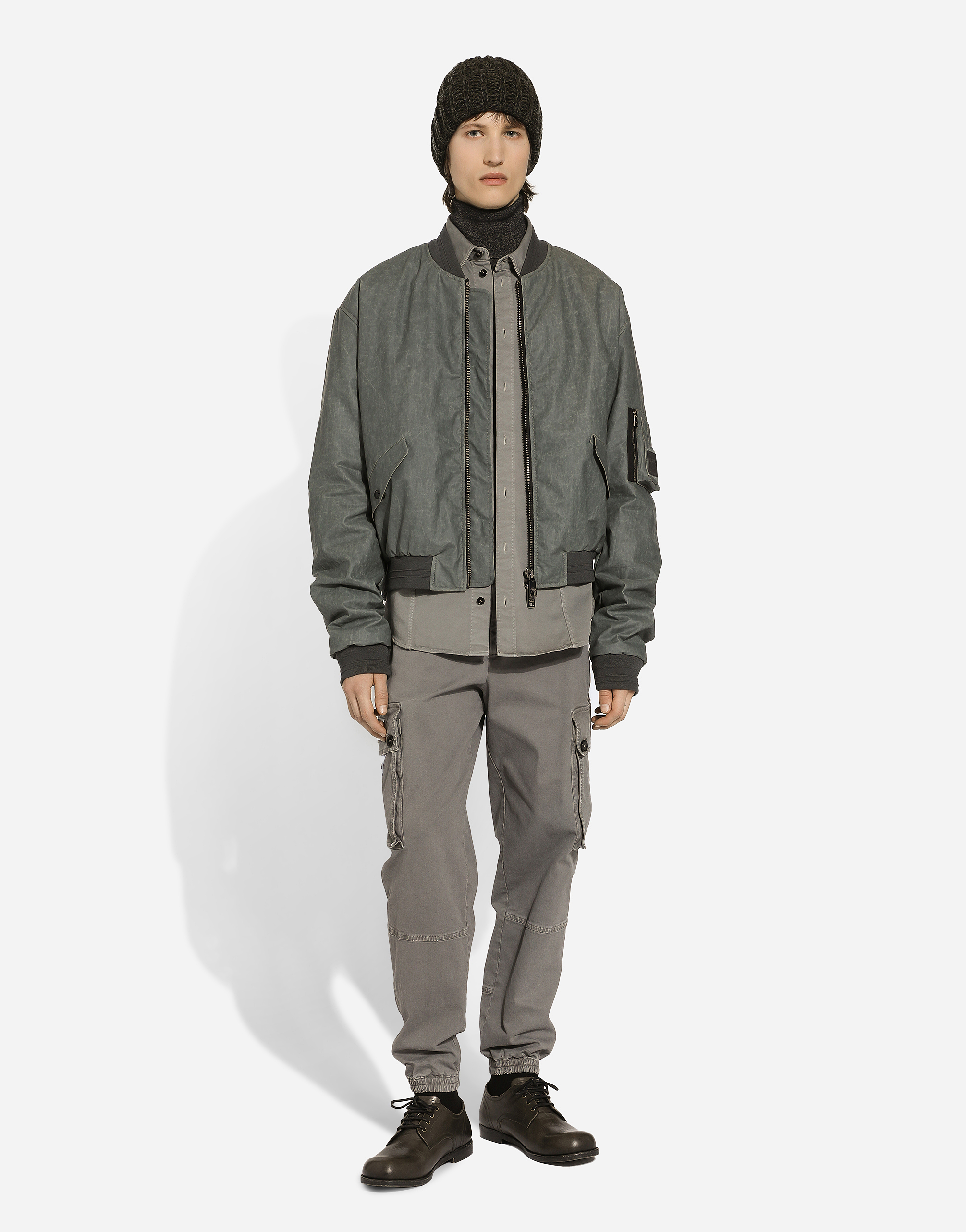 Dolce & Gabbana Gray Oversize Linen Bomber Jacket In Grey