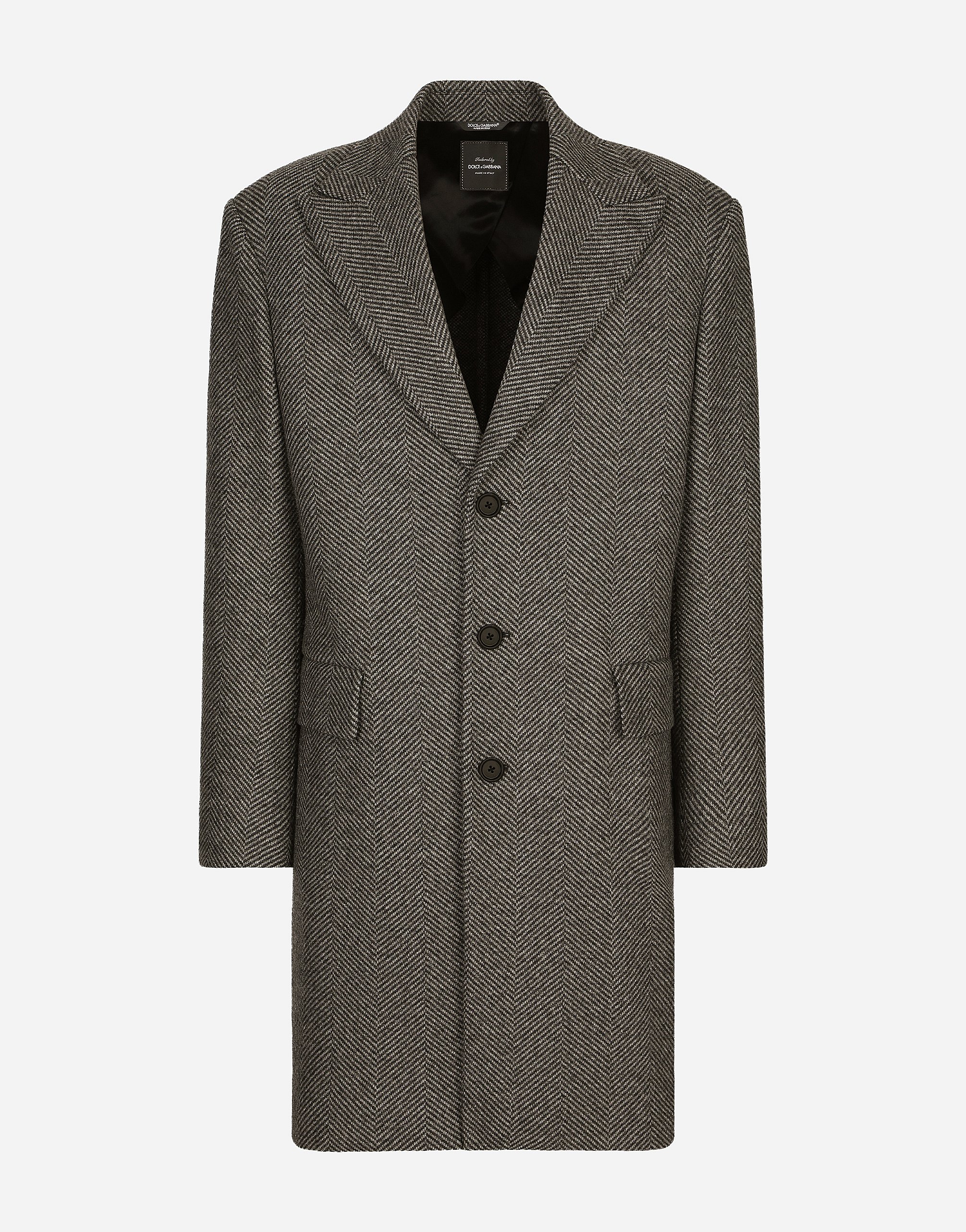 Dolce & Gabbana Single-breasted Herringbone Wool Jersey Coat - Man Coats And Jackets Multi-colored