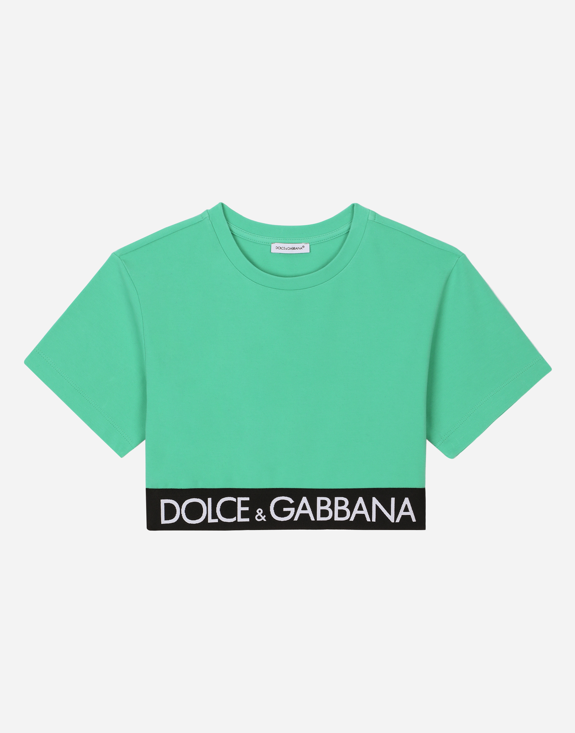 Dolce & Gabbana Kids' Jersey T-shirt With Branded Elastic In Green