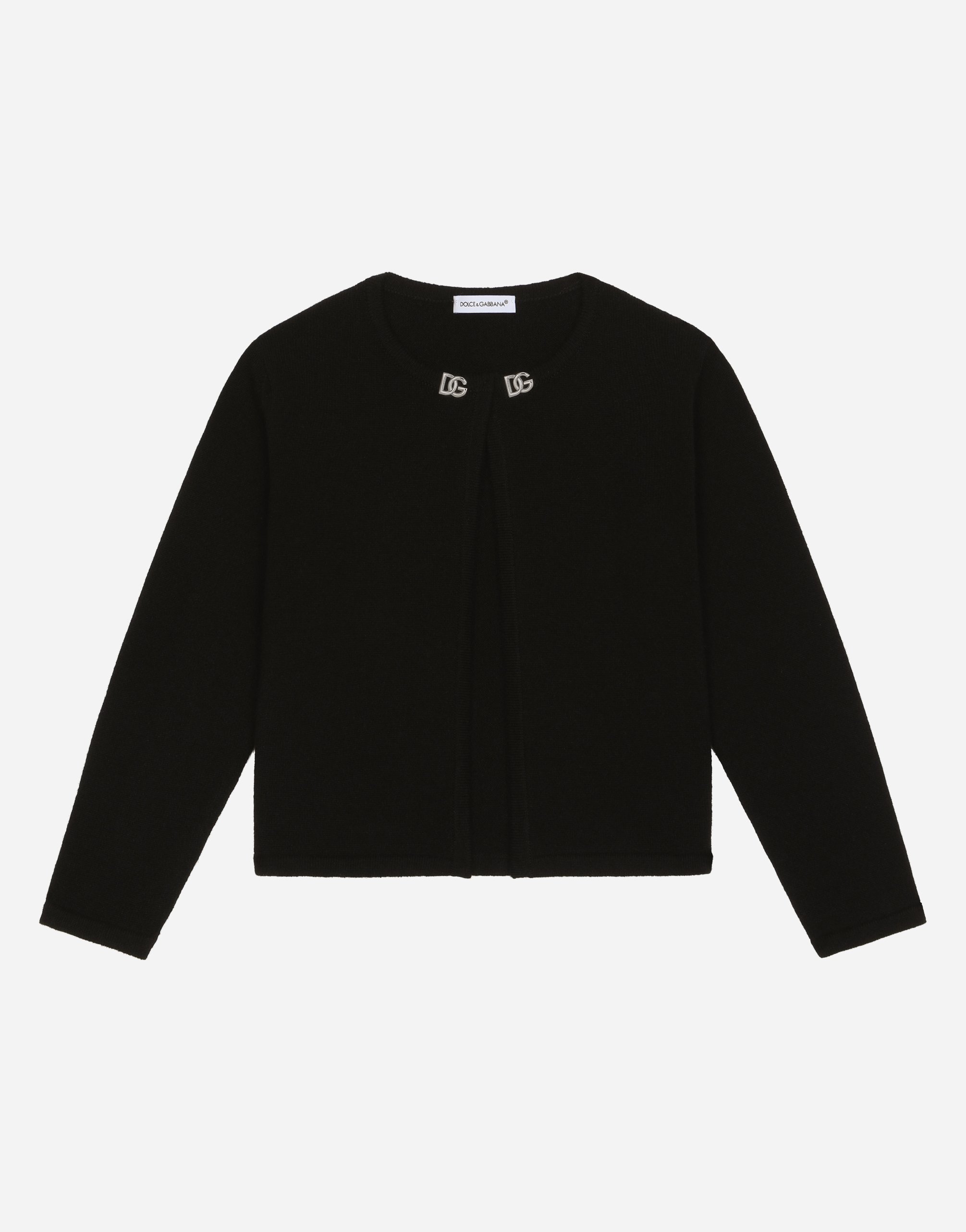 Dolce & Gabbana Kids' Cashmere Cardigan With Metal Dg Logo In Black