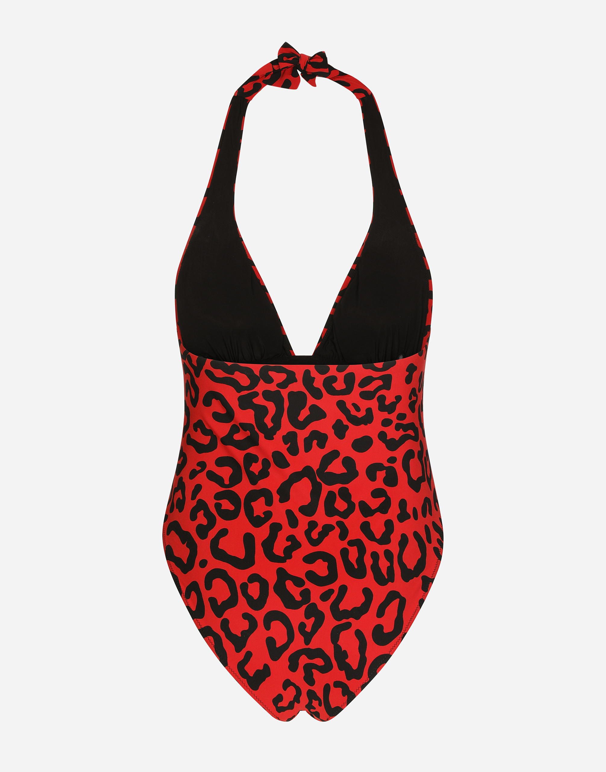 DOLCE & GABBANA LEOPARD-PRINT ONE-PIECE SWIMSUIT WITH PLUNGING NECKLINE