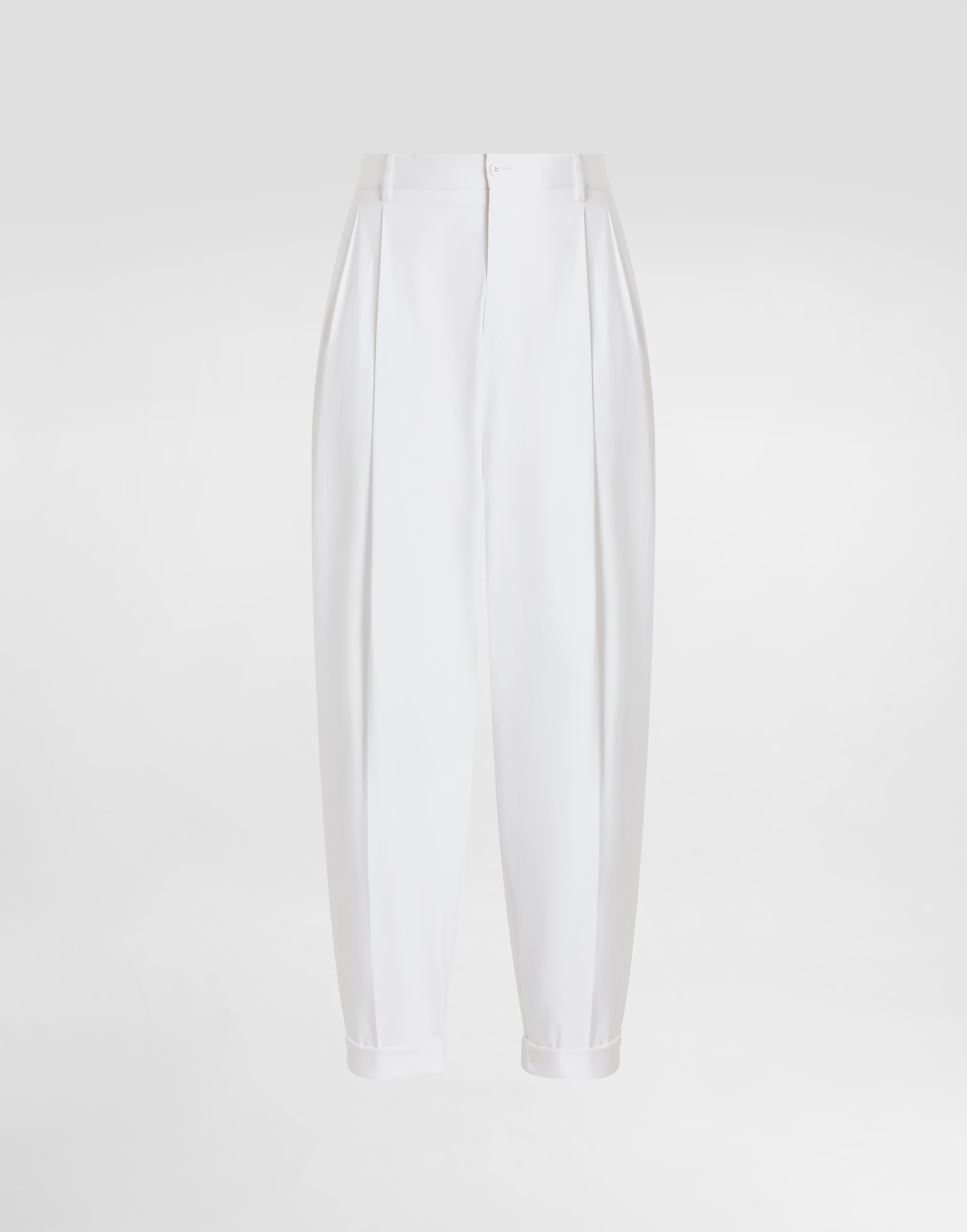 Dolce & Gabbana Cotton Gabardine Pants With Double Darts - Man Pants And Shorts White