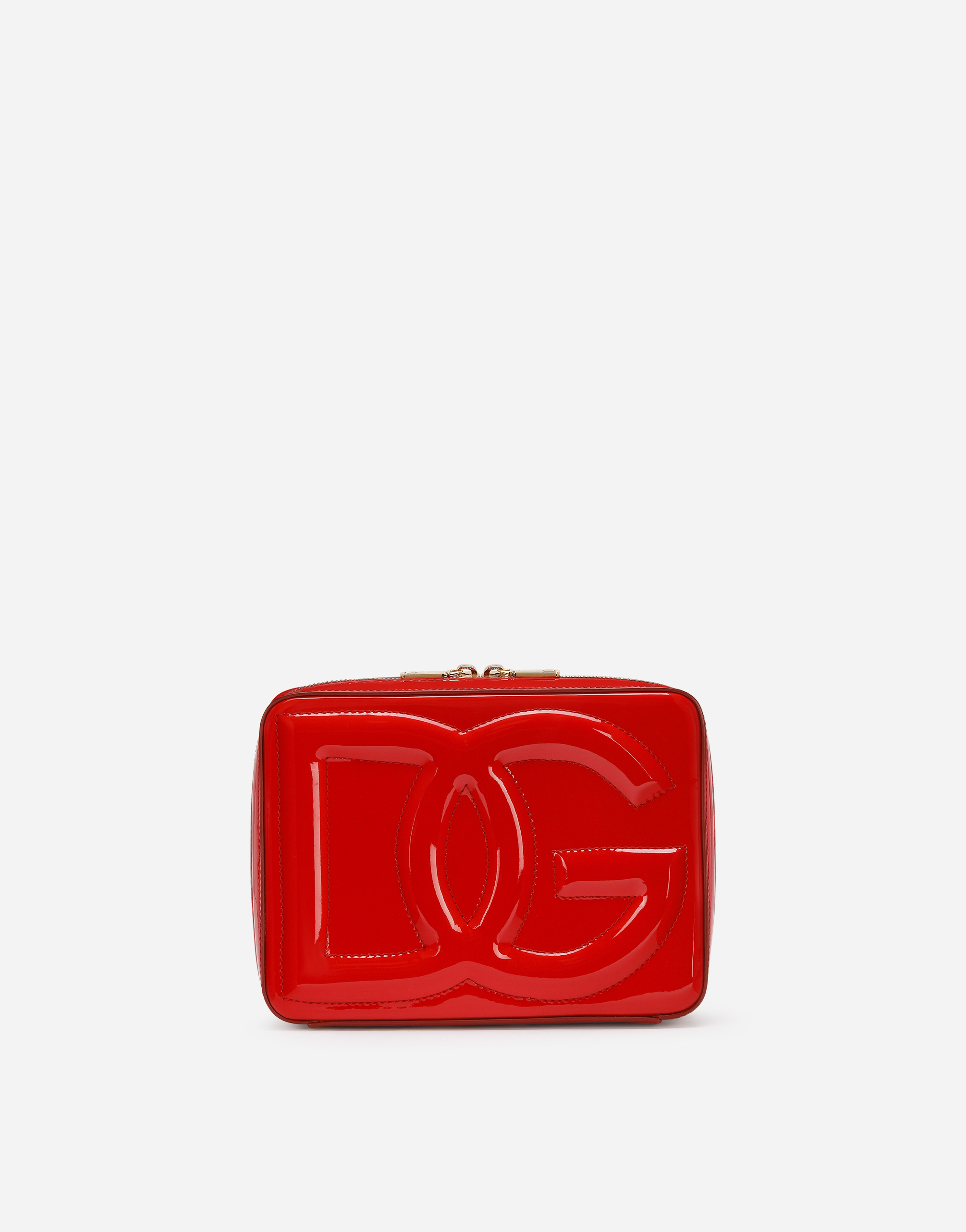Dolce & Gabbana Medium Patent Leather Camera Bag With Logo In Red