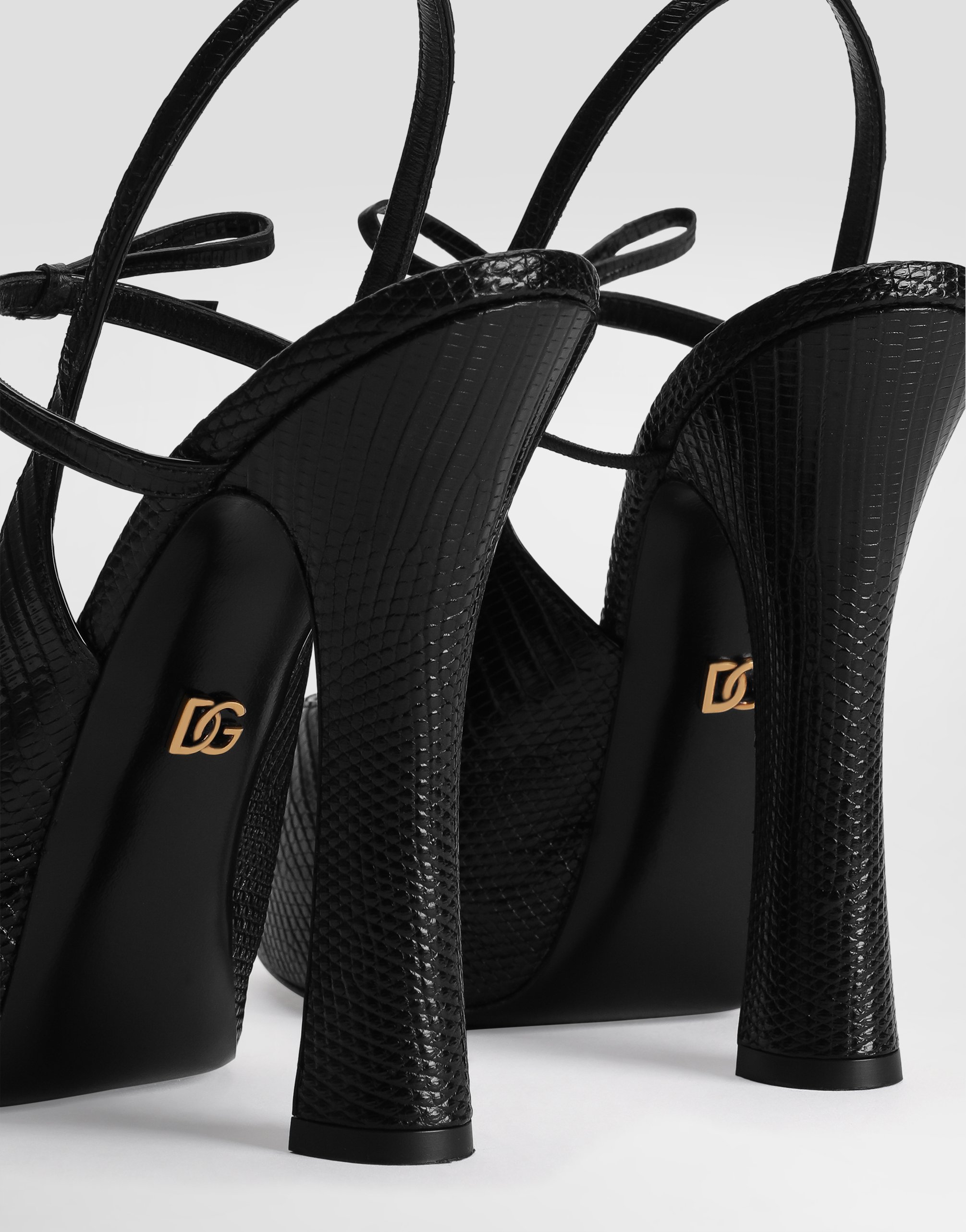 Dolce & Gabbana Lizard Skin Slingbacks In Black