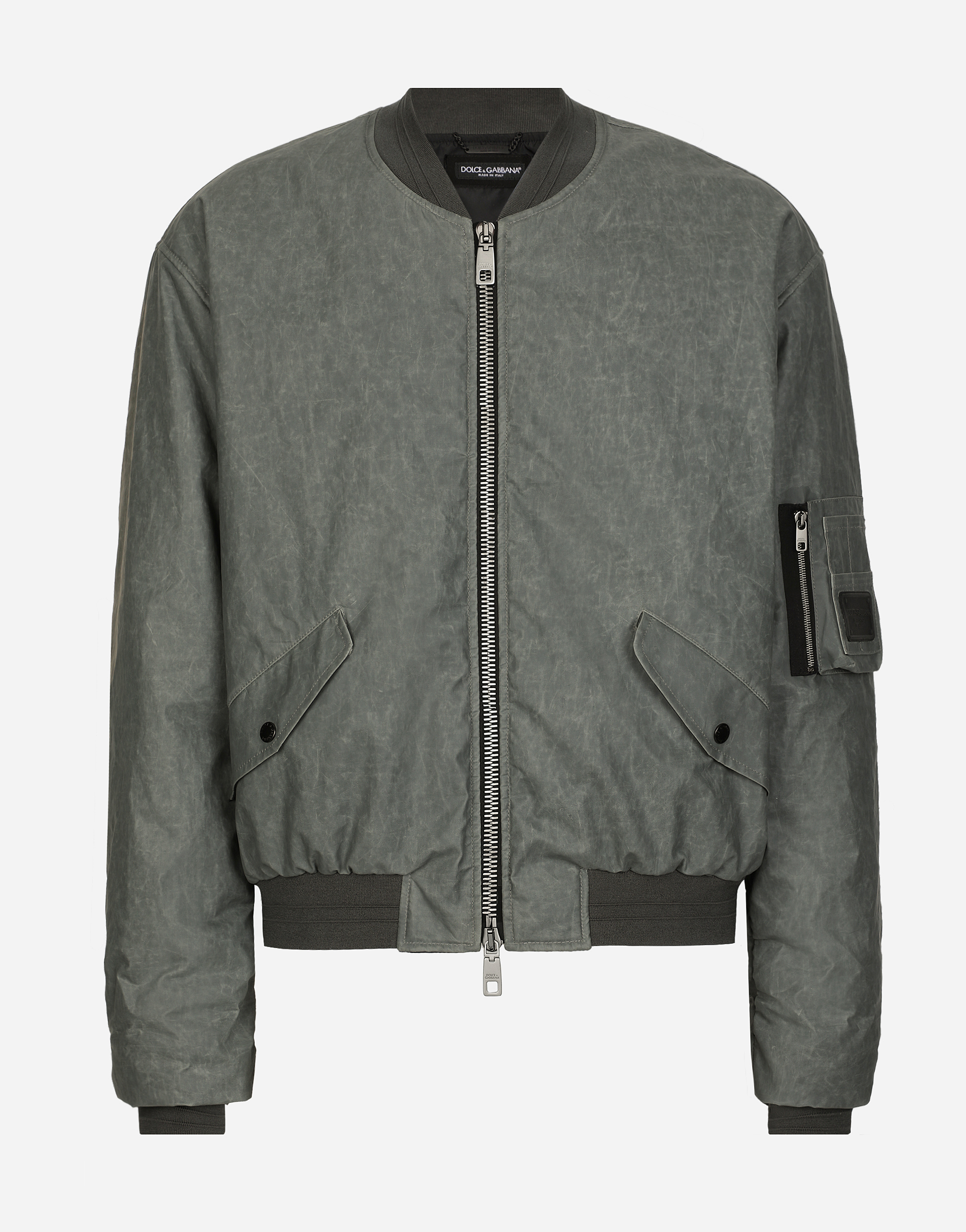 Dolce & Gabbana Gray Oversize Linen Bomber Jacket In Grey