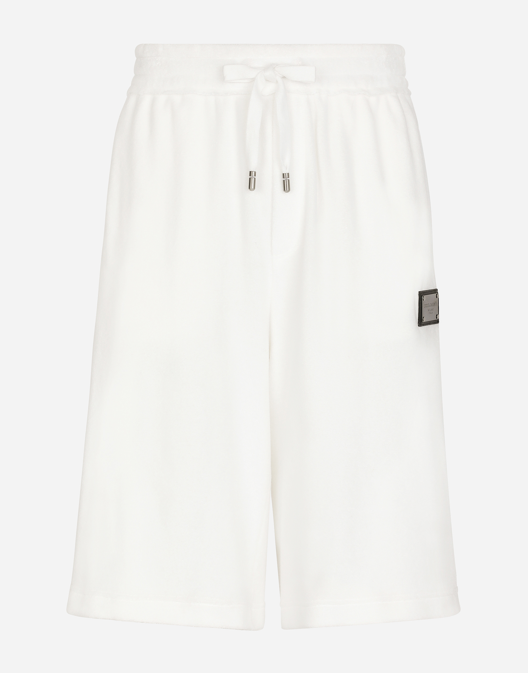 Shop Dolce & Gabbana Jersey Terry Jogging Shorts With Logo Plate In White