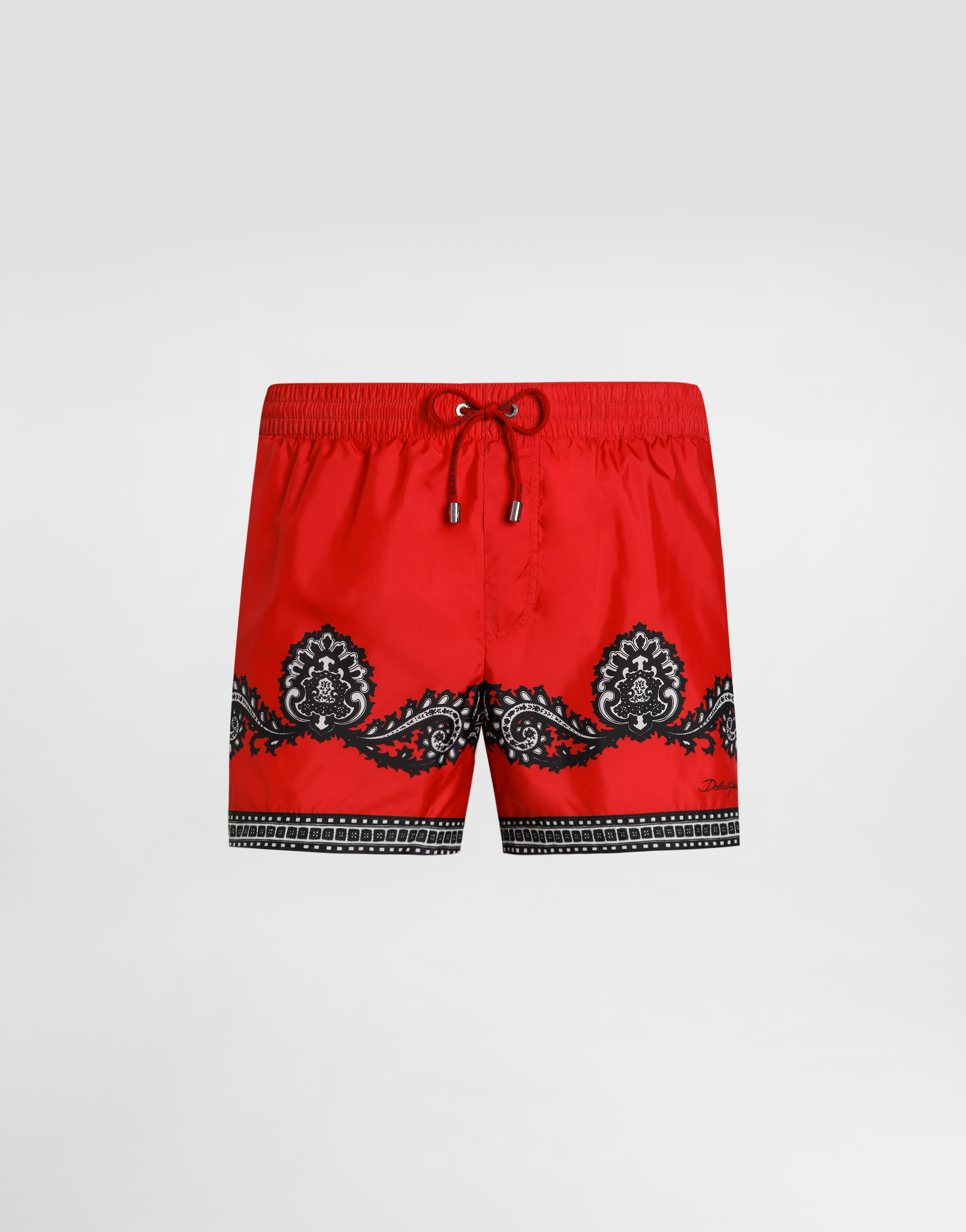 Dolce & Gabbana Short Swim Trunks With Bandanna Print In Print