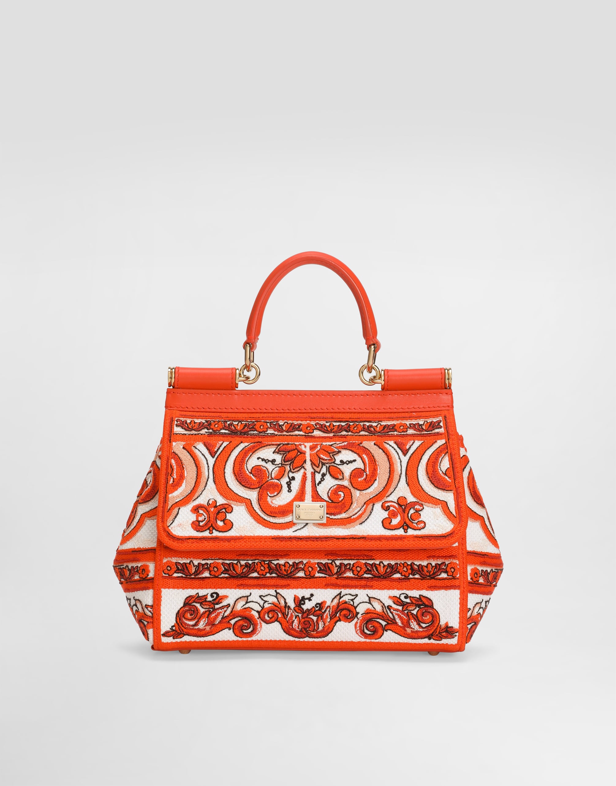 Small Sicily handbag with majolica embroidery in Orange for Women