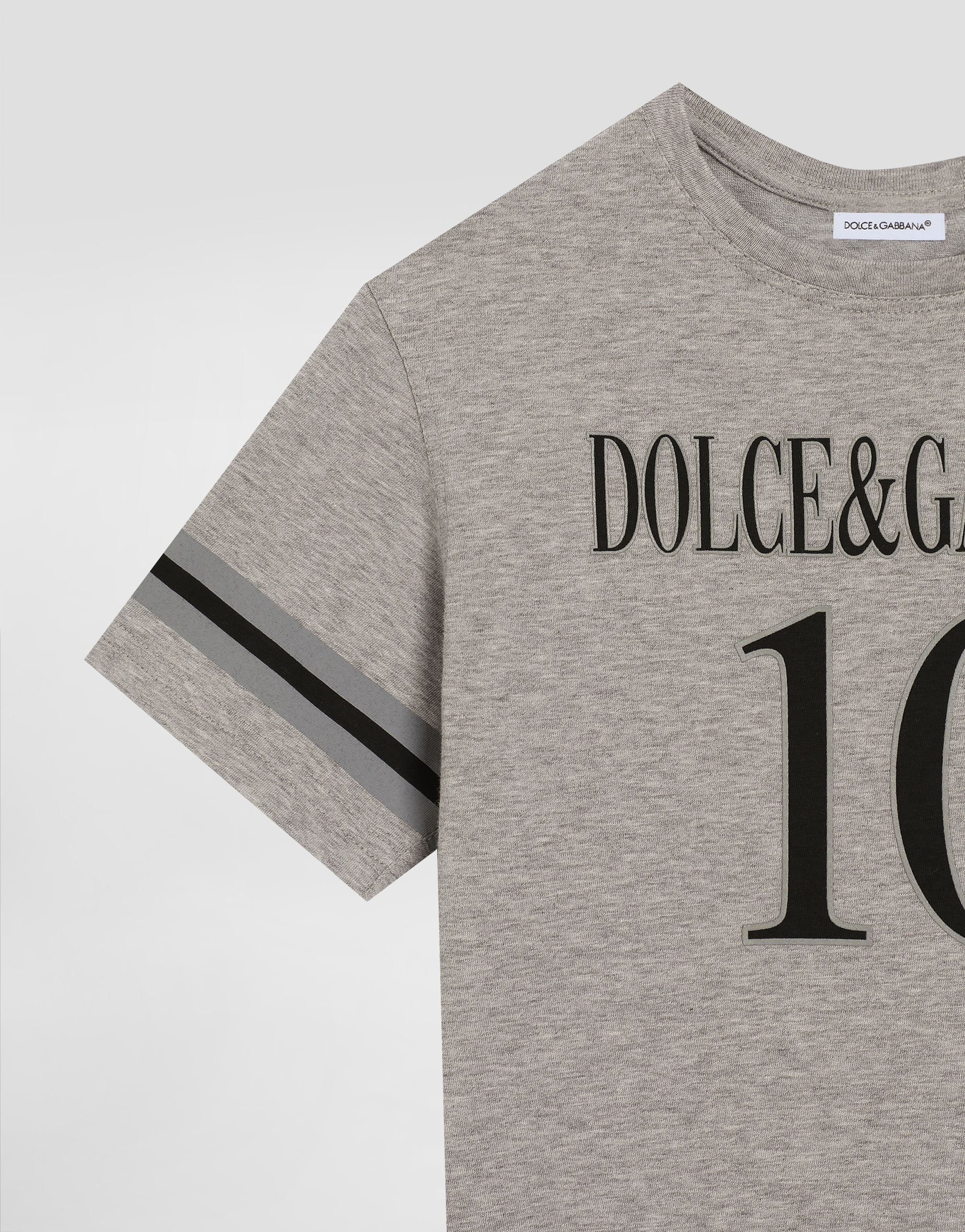 Dolce & Gabbana Jersey T-shirt With Dolce&gabbana Logo In Melange Grigi