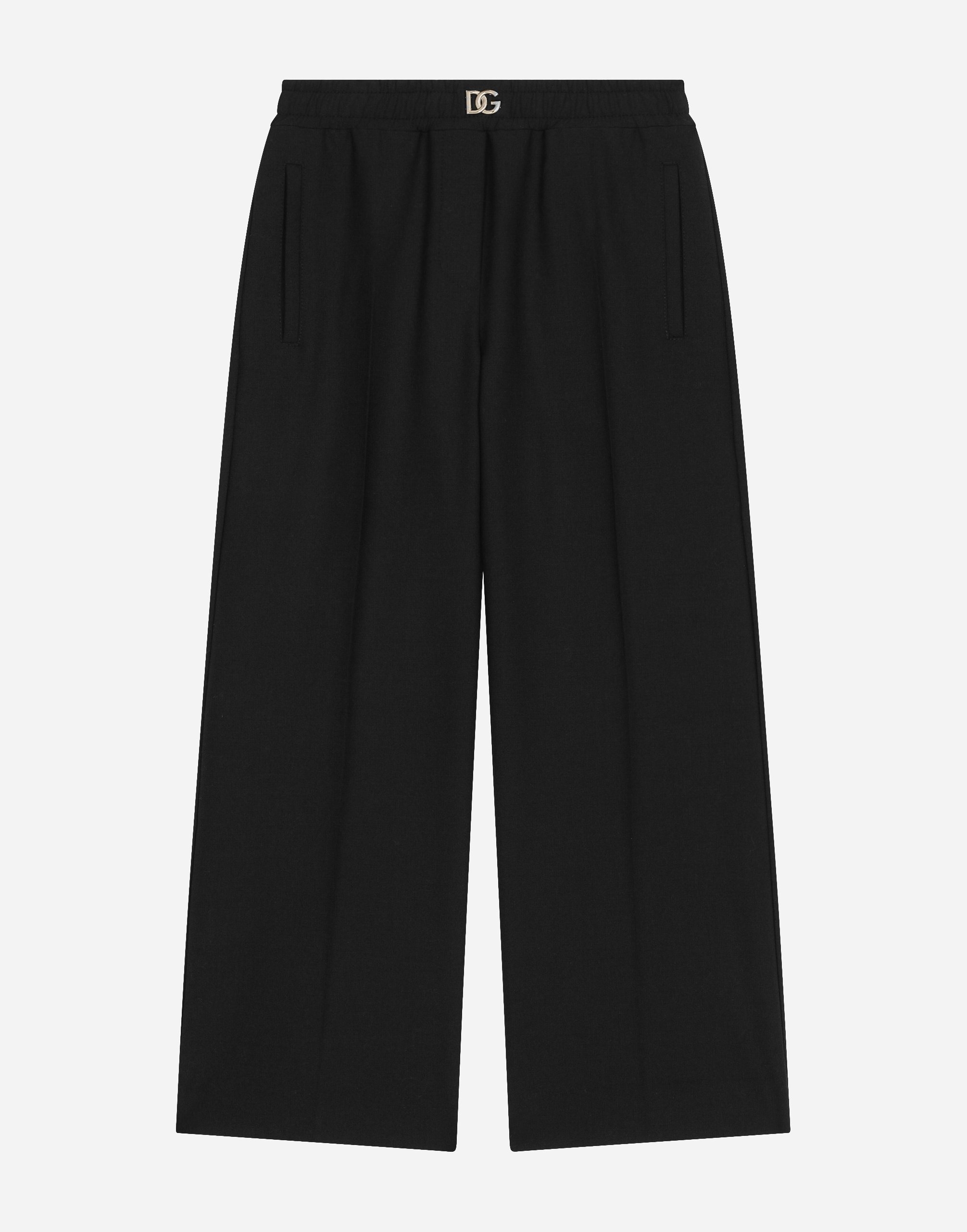Dolce & Gabbana Wool Palazzo Trousers With Stretch Waistband In Black