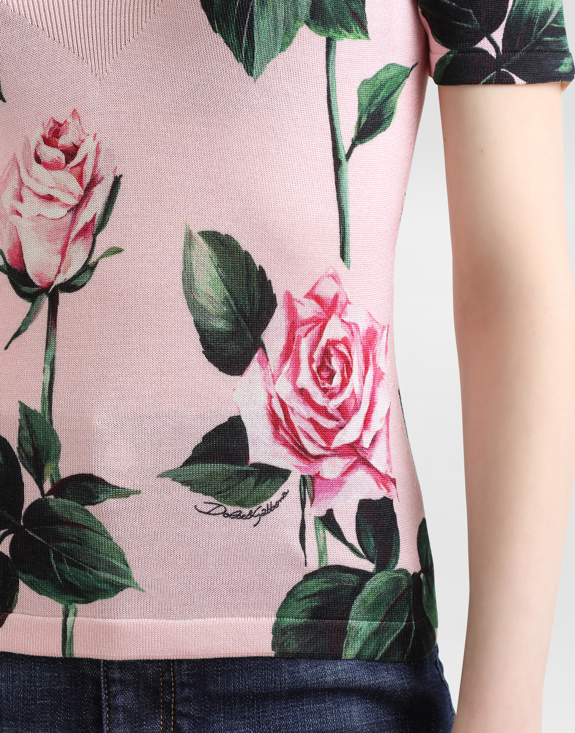 Dolce & Gabbana Rose-print Silk Sweater With Collar In Print