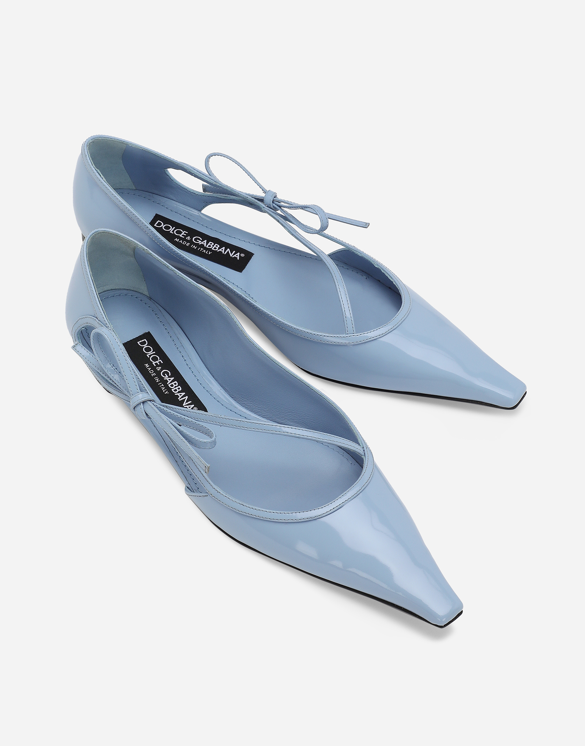Dolce & Gabbana Mun Polished Leather Ballet Flats In Light Blue