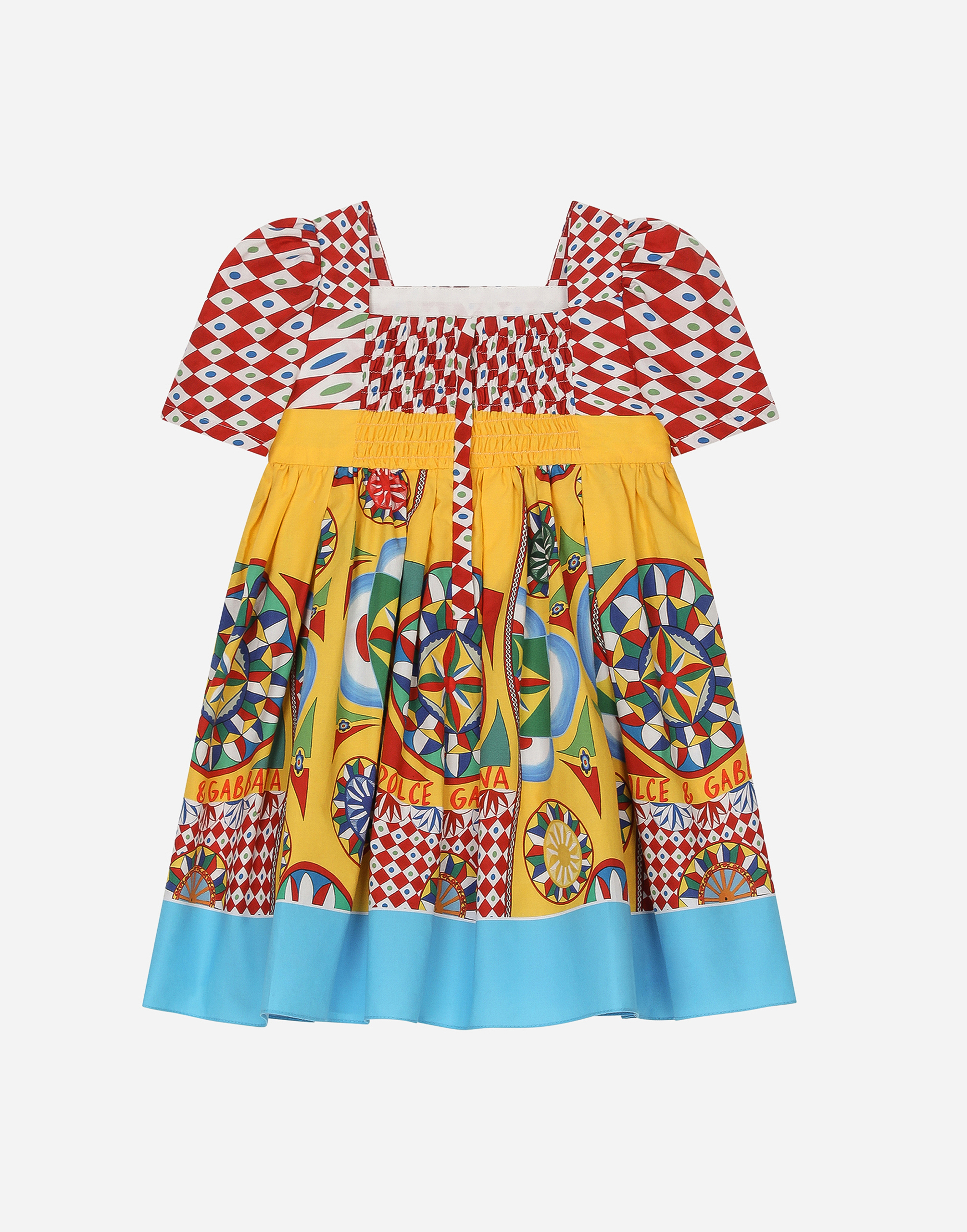 DOLCE & GABBANA SHORT-SLEEVED CARRETTO-PRINT POPLIN DRESS