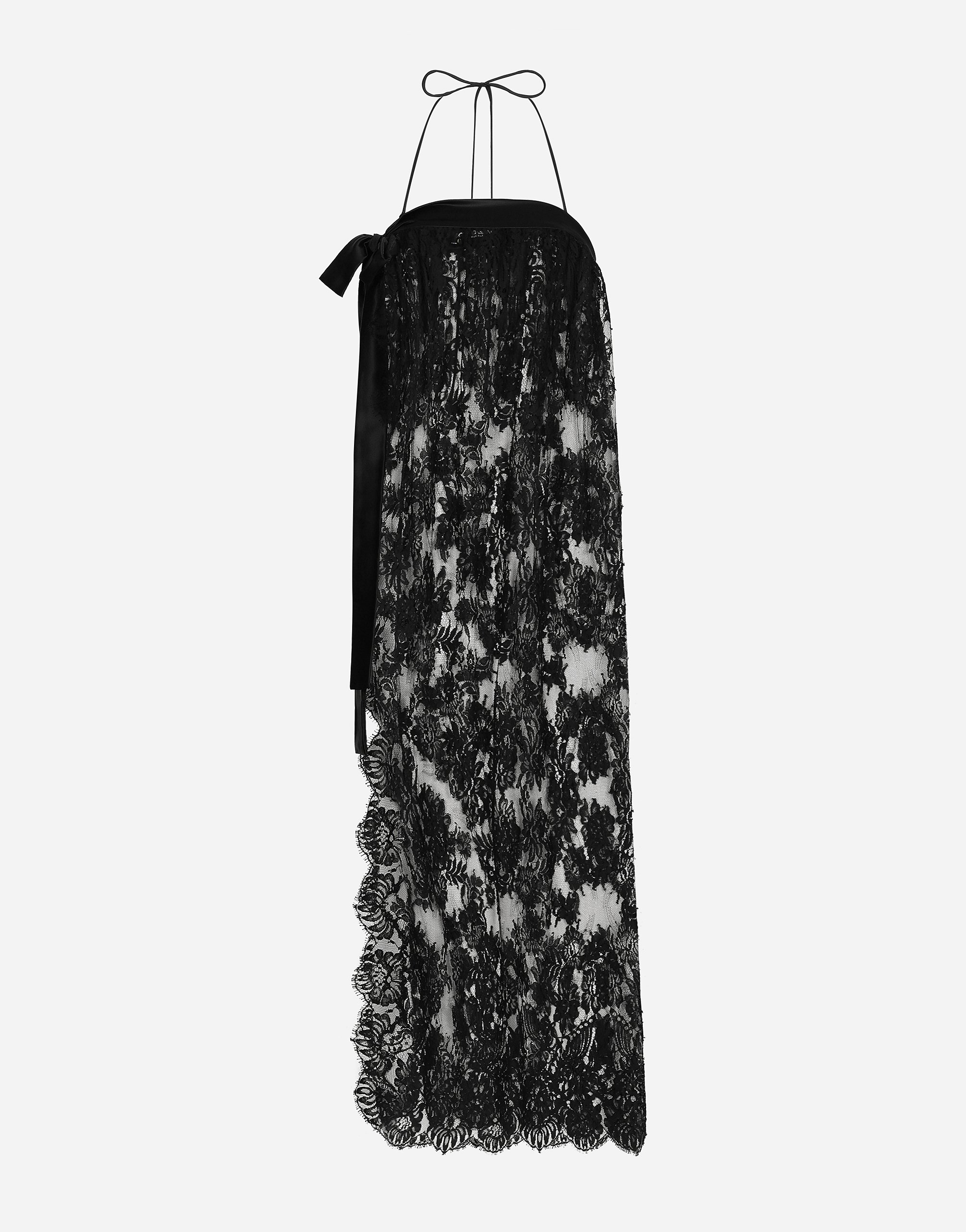 Dolce & Gabbana Calf-length Chantilly Lace Dress With Satin Details - Woman Dresses Black