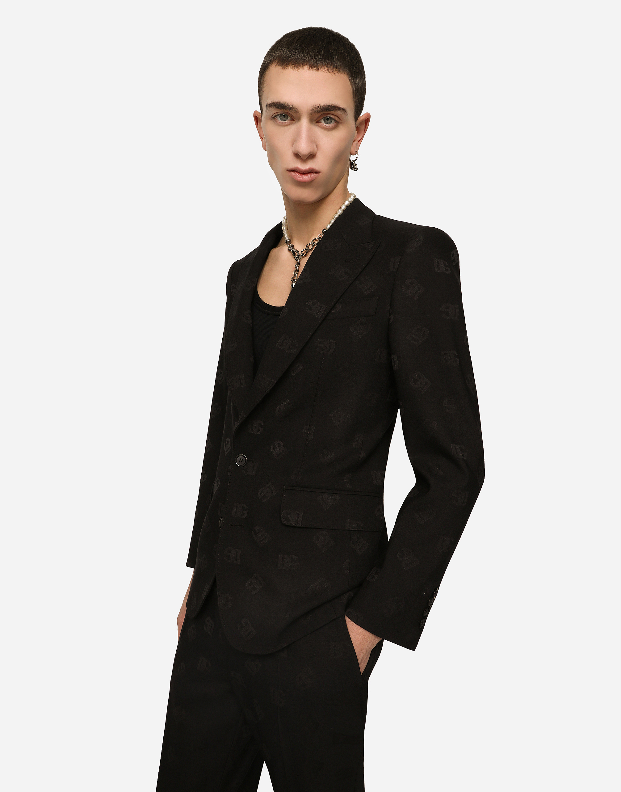 DOLCE & GABBANA SINGLE-BREASTED JACQUARD SICILIA-FIT JACKET WITH DG MONOGRAM DESIGN