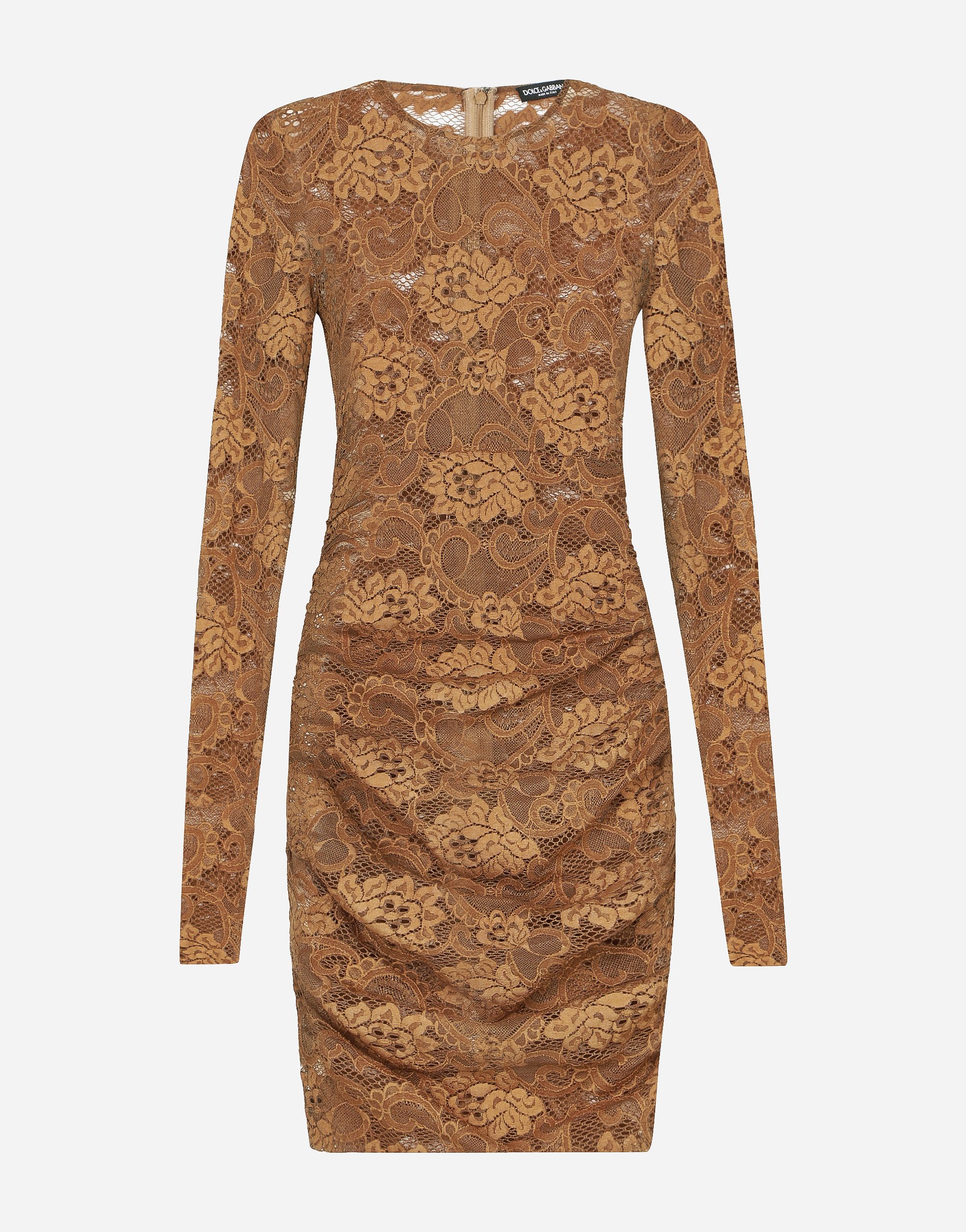Dolce & Gabbana Short Floral Lace Dress - Woman Dresses Beige Lace