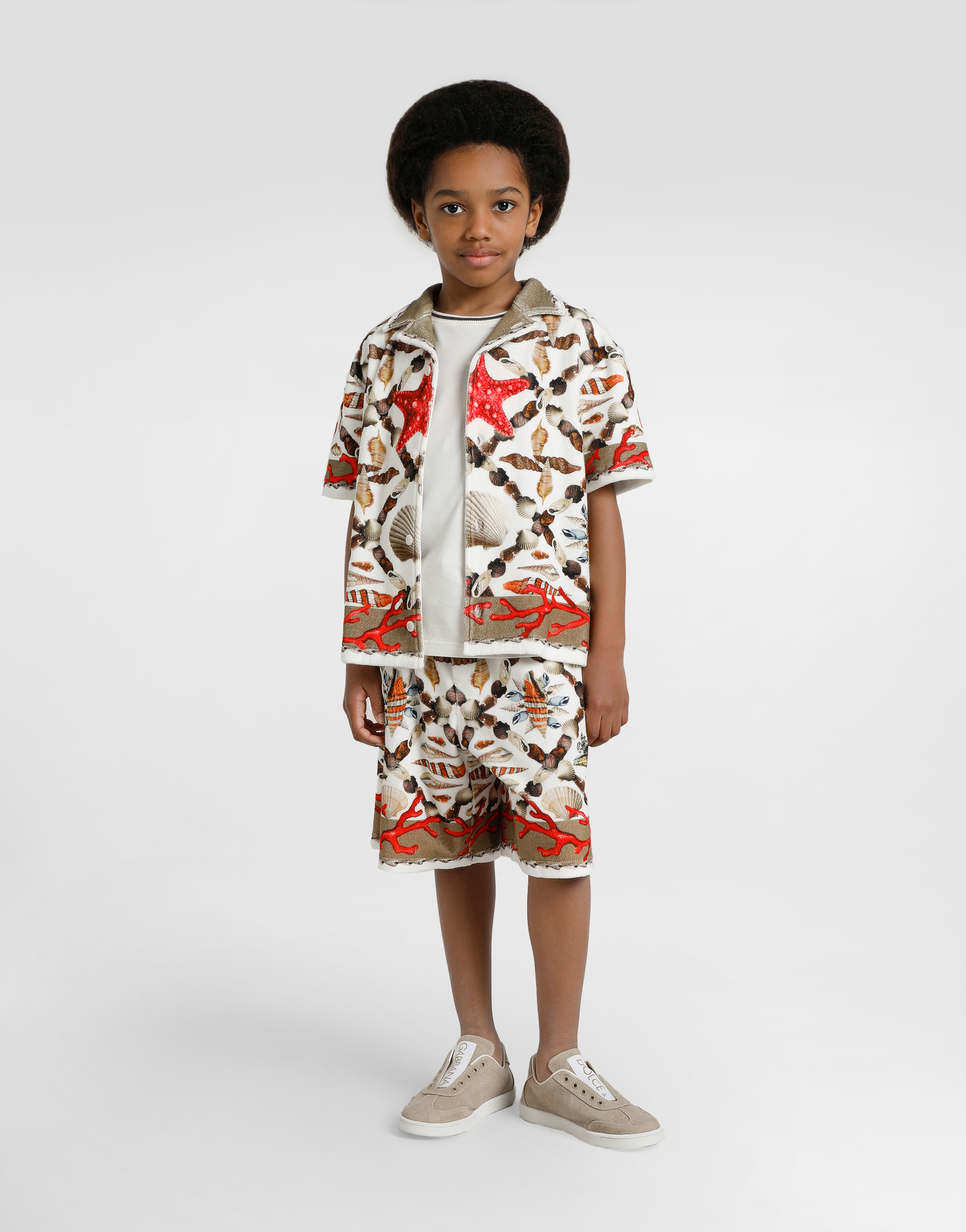 Dolce & Gabbana Shell-print Cotton Terry Shirt In Multi