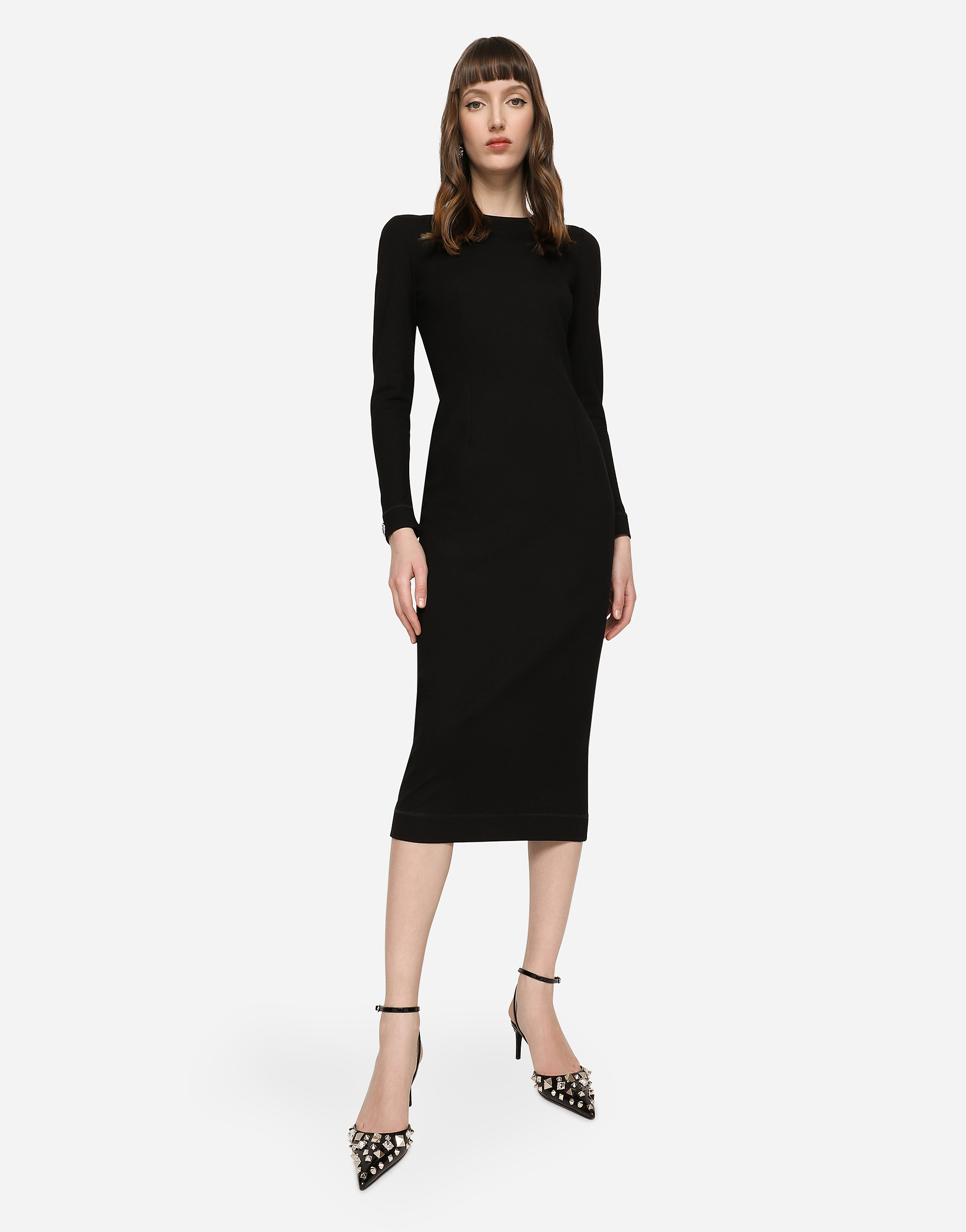 Dolce & Gabbana Jersey Calf-length Dress With Dg Logo Details In Black