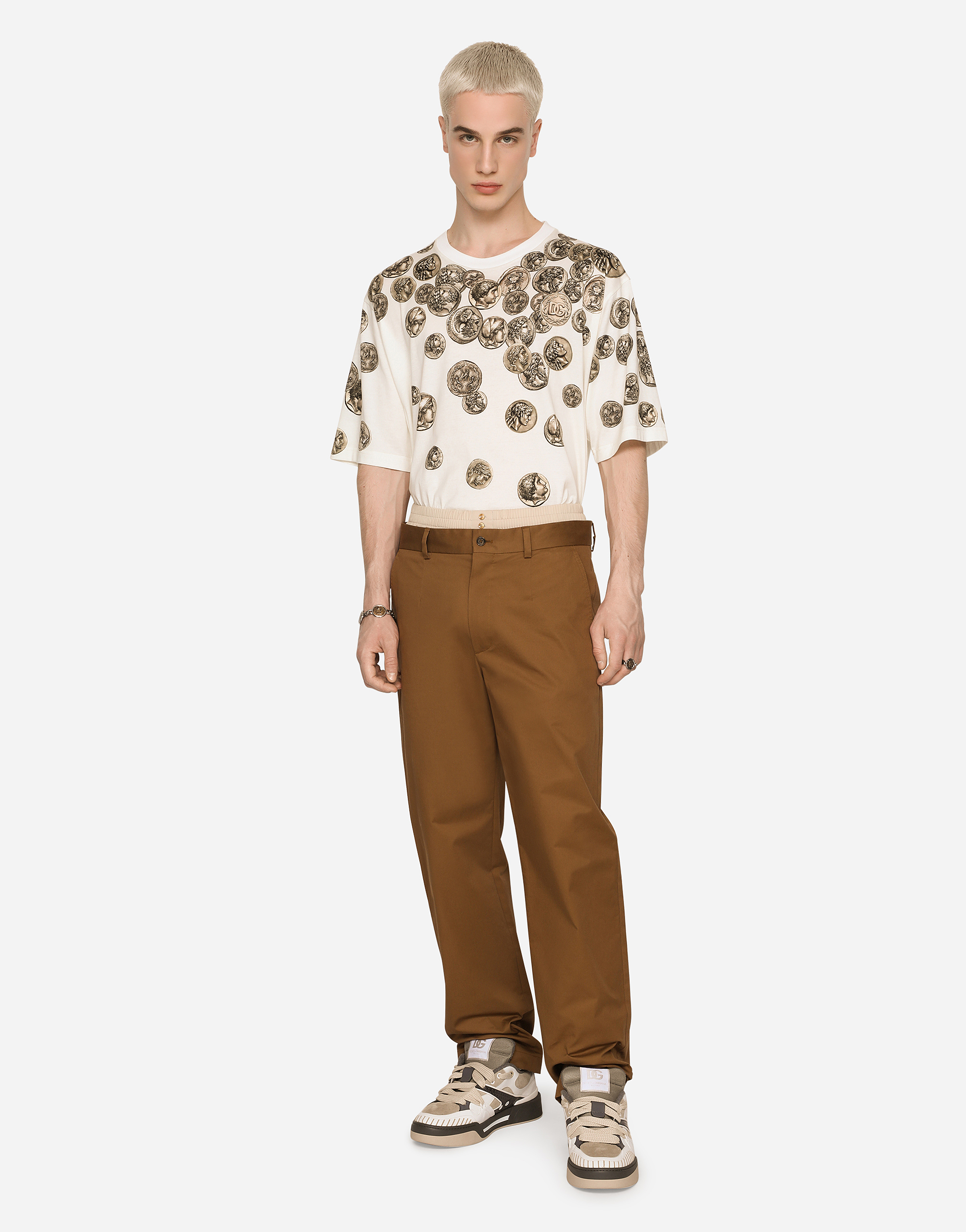 Shop Dolce & Gabbana Stretch Gabardine Pants With Logo Label In Brown