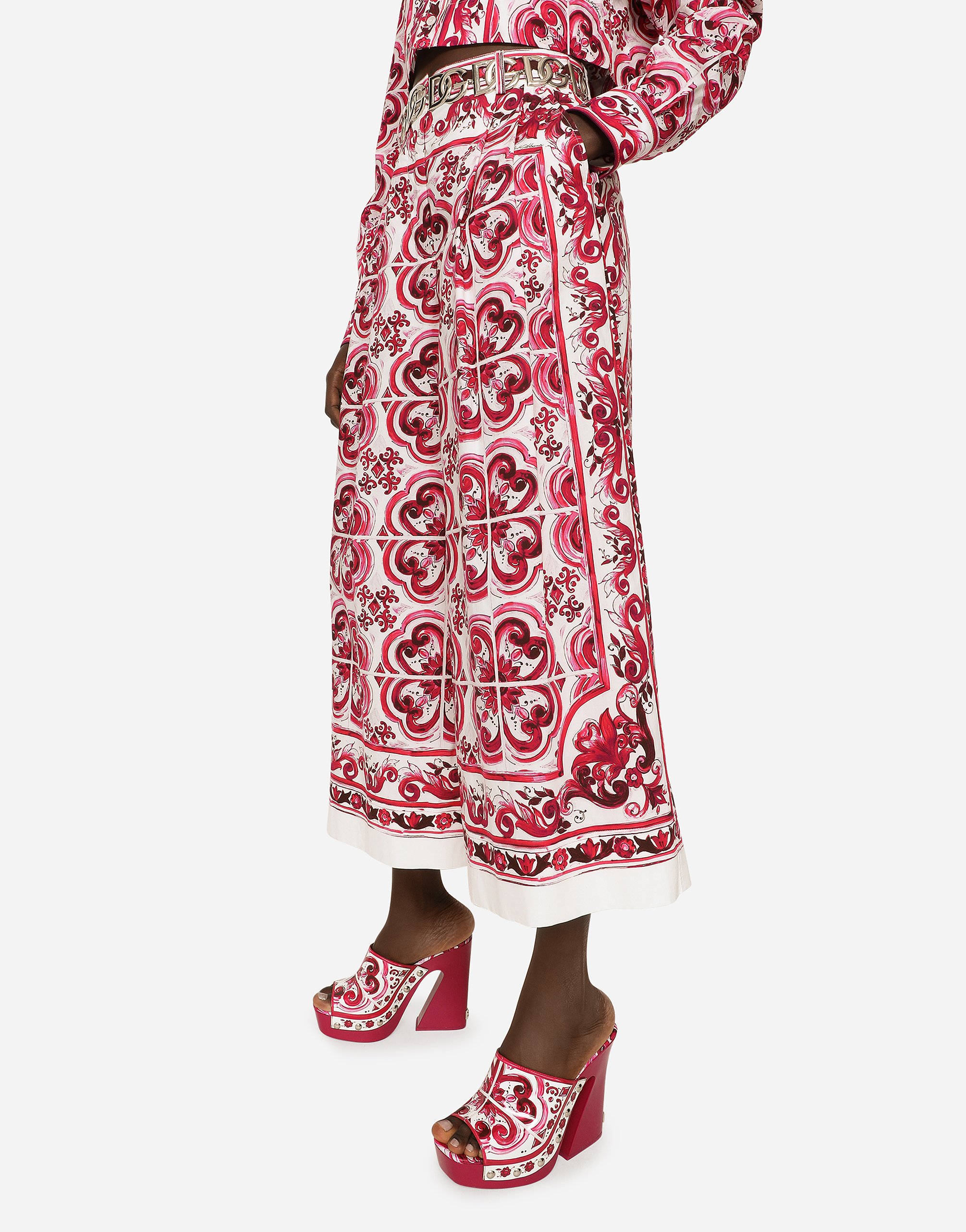 Shop Dolce & Gabbana Majolica-print Poplin Culottes In Multicolor