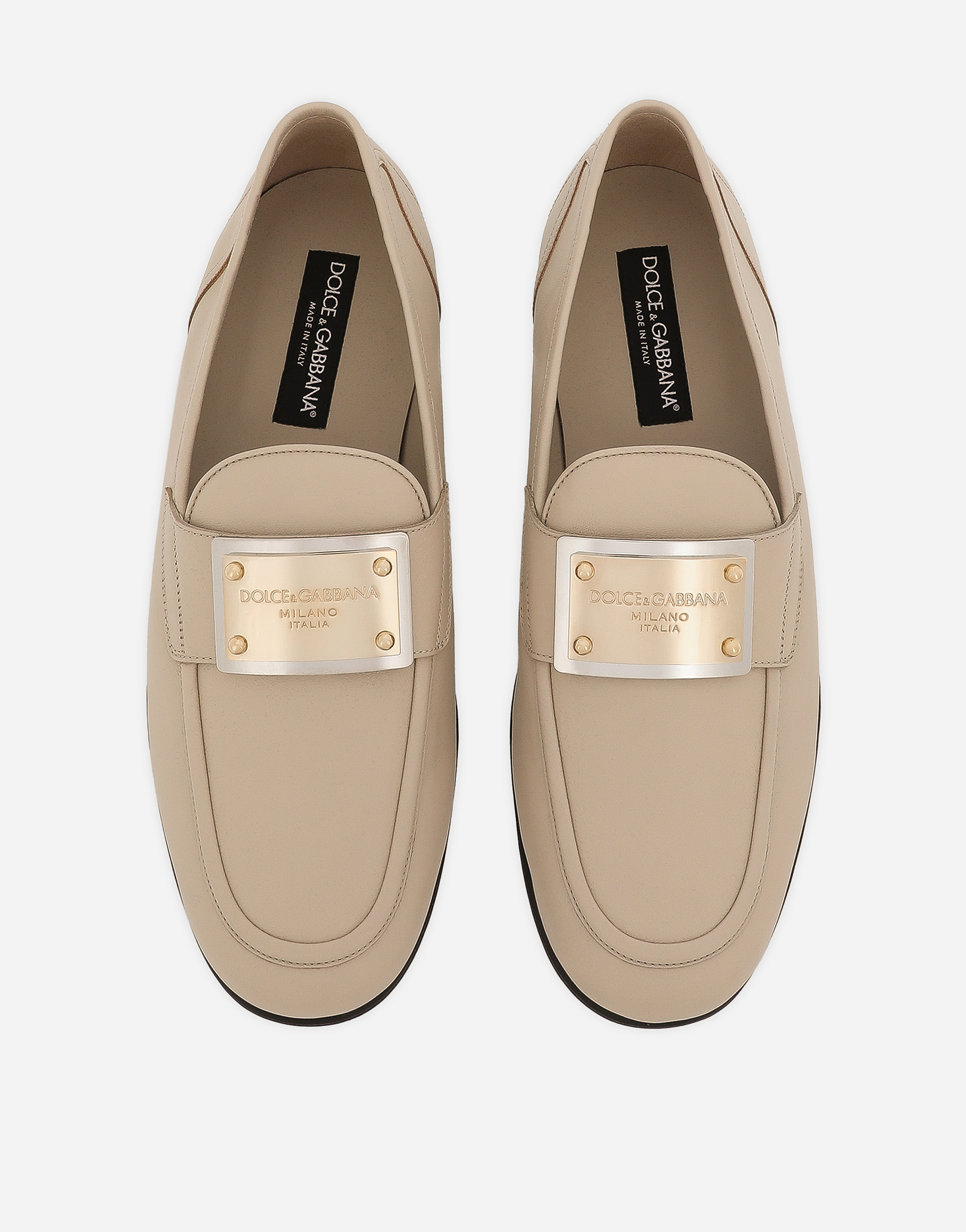 Shop Dolce & Gabbana Calfskin Loafers In Beige