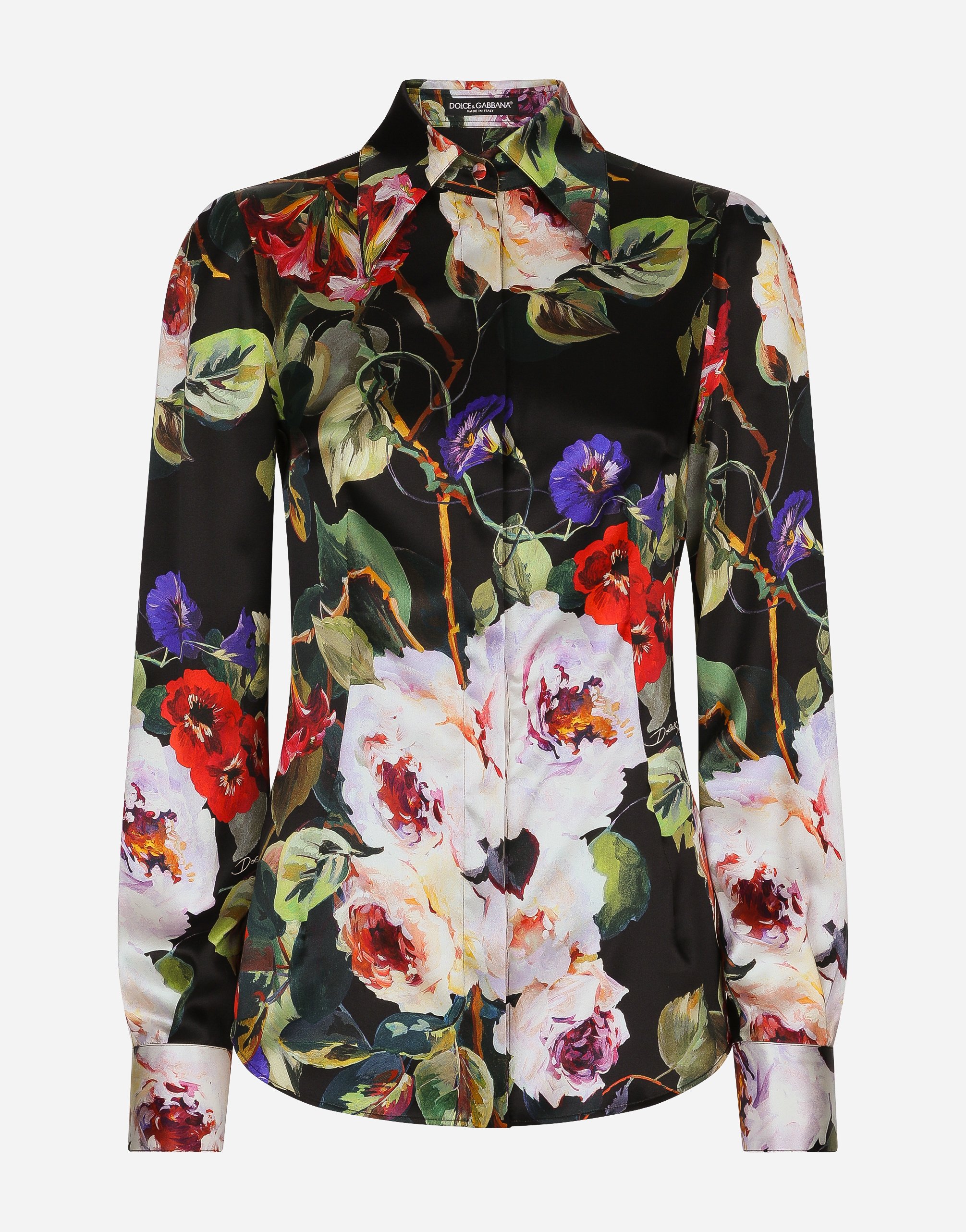 Shop Dolce & Gabbana Satin Shirt With Rose Garden Print