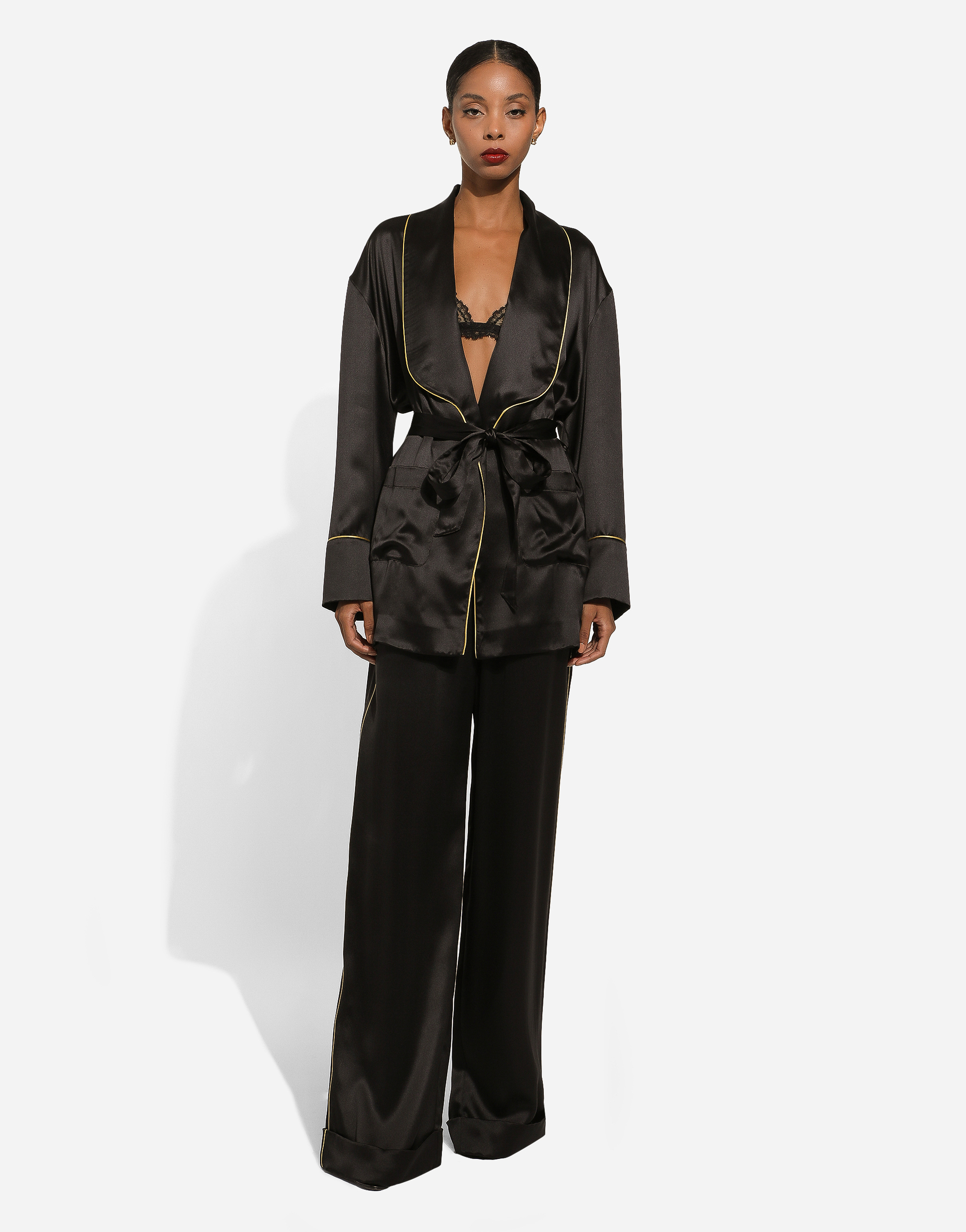 Dolce & Gabbana Dolce&gabbana Silk Belted Robe In Black