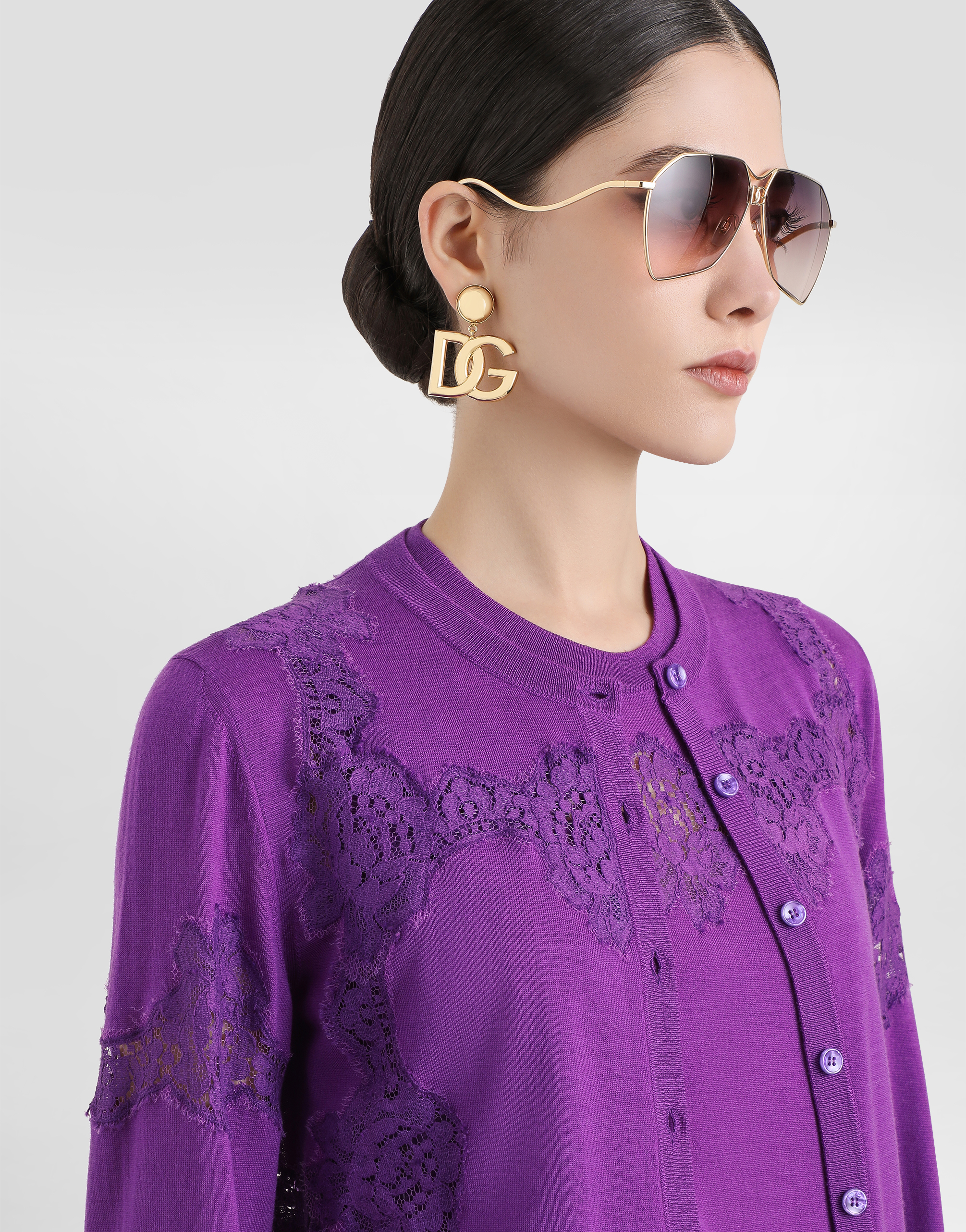 Wool cardigan with lace