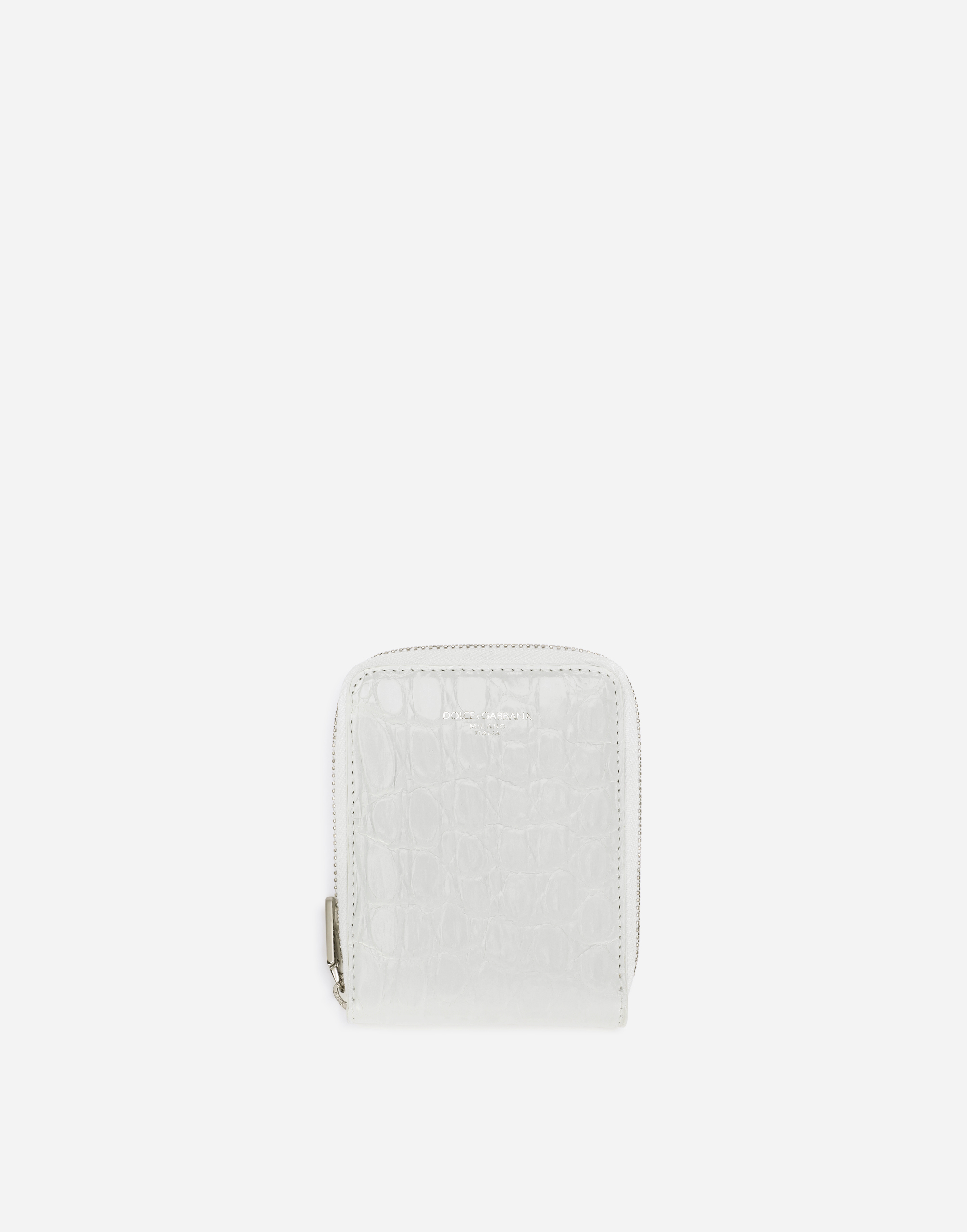 Dolce & Gabbana Shiny Crocodile Skin Side Wallet With Strap And Heat-stamped Logo - Man Wallets And Small Leather Goods White/blue Onesize