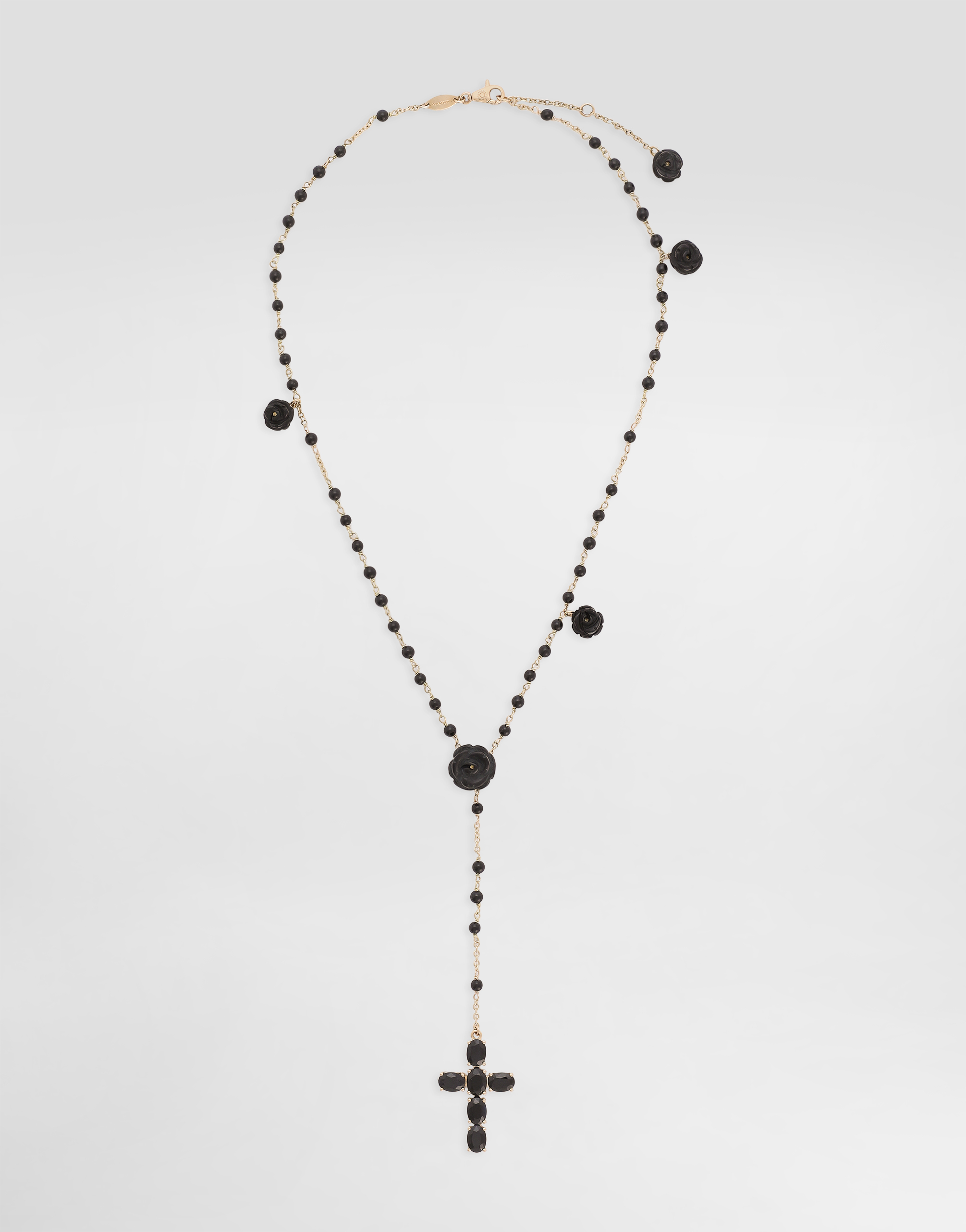 Dolce & Gabbana Yellow Gold Devotion Rosary Necklace With Black Oval Sapphires - Woman Necklaces Gold Metal Onesize