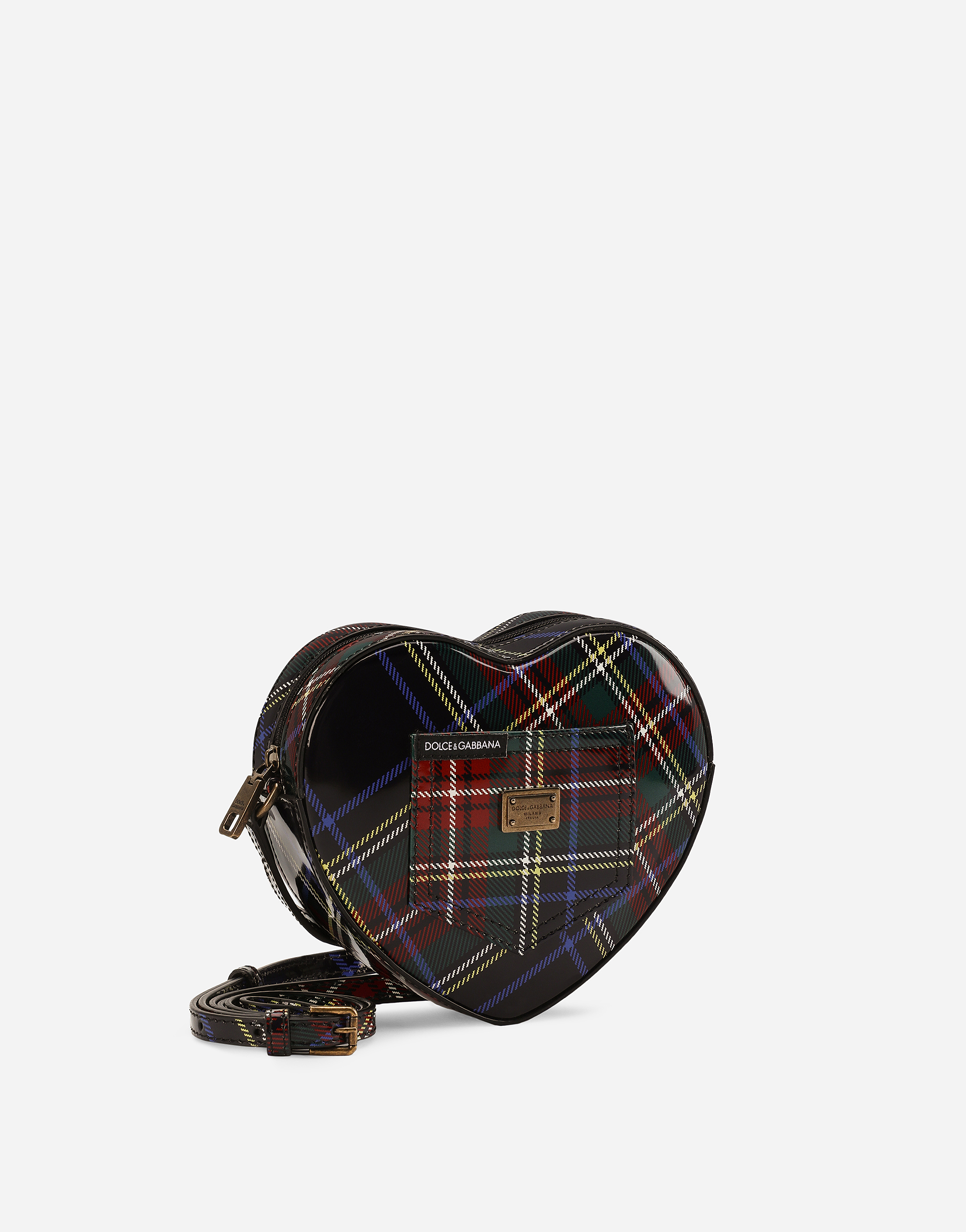 Dolce & Gabbana Dg Girlie Heart Bag In Tartan-print Polished Calfskin In Multicolor